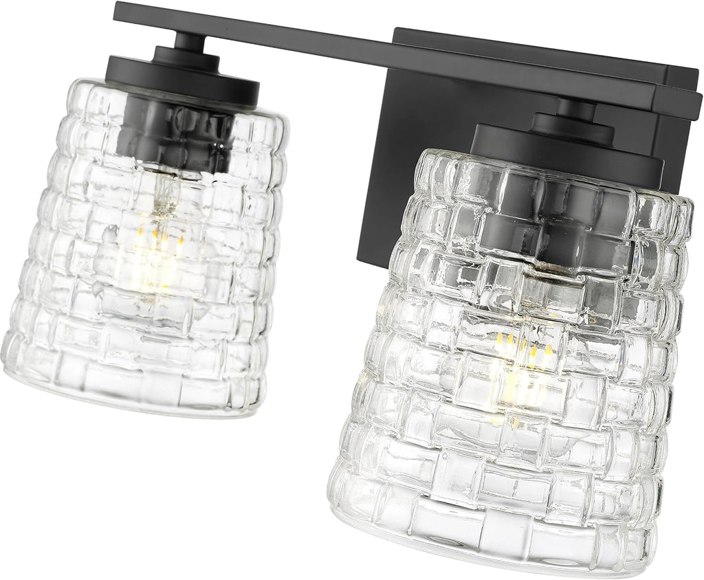 ML Lighting | Saben Collection | 22102-MB | Indoor 2 Light Vanity in Matte Black with Clear Woven Lattice Glass Shade | Elegant and Versatile Design for Any Bathroom