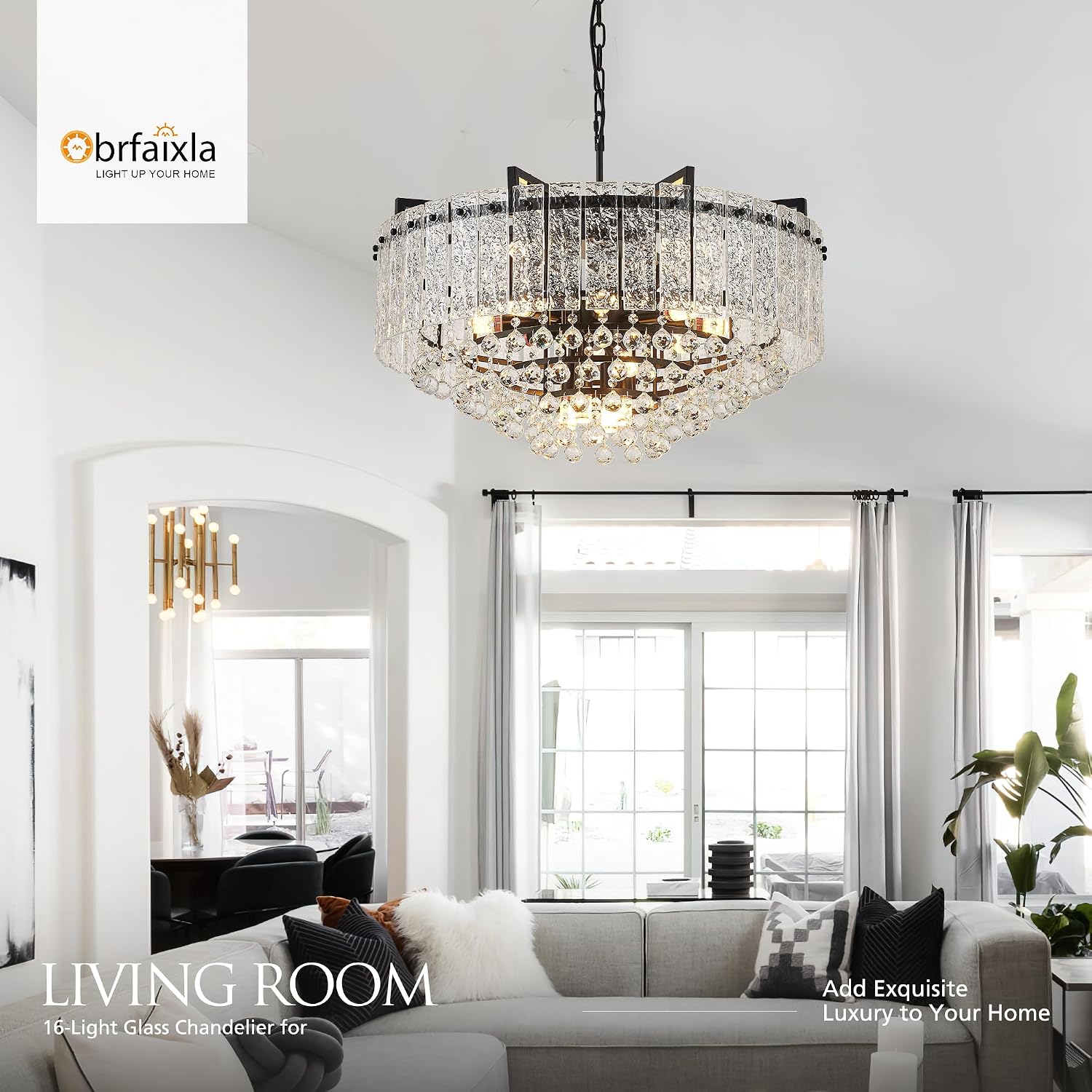 29.2' 16-Light Modern Glass Chandelier Light Fixtures Large Black 4-Tier Crystal Beads Chandeliers for Dining Room Round Hanging Ceiling Pendant Lighting for Bedroom Entryway Foyer Stairway