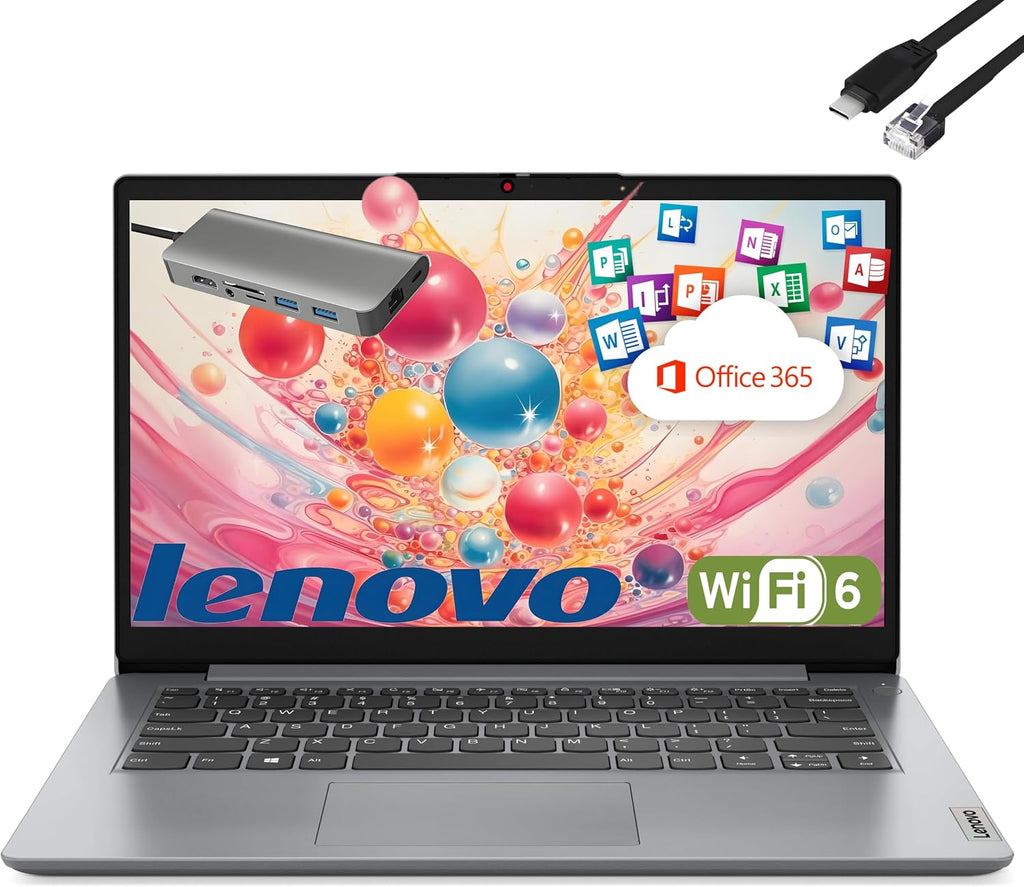 Lenovo IdeaPad Laptop with Microsoft Office for Students, Intel High Performance CPU, 12GB RAM, 512GB SSD, SD-Card Reader, WiFi 6, Windows 11 S, 8 in 1 Hub,Type C RJ45 Cable