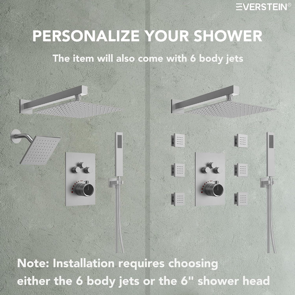 Wall Mount 12' High-Pressure Rainfall Shower Faucet, Dual Rainfall Shower Head System with Valve (Brushed Nickel)