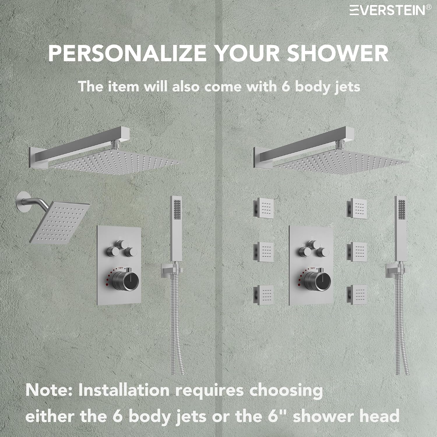 Wall Mount 12' High-Pressure Rainfall Shower Faucet, Dual Rainfall Shower Head System with Valve (Brushed Nickel)