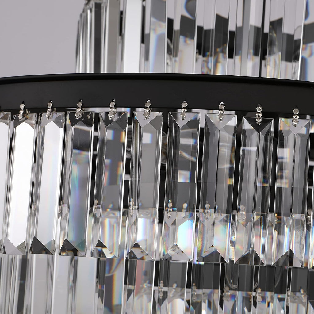 Black Modern Style Crystal Chandeliers & LightsRound Hanging Classic, Pendant Ceiling Chandelier Lighting Fixture 5-Tier for Dining Room Living Room(24 inch,Black)