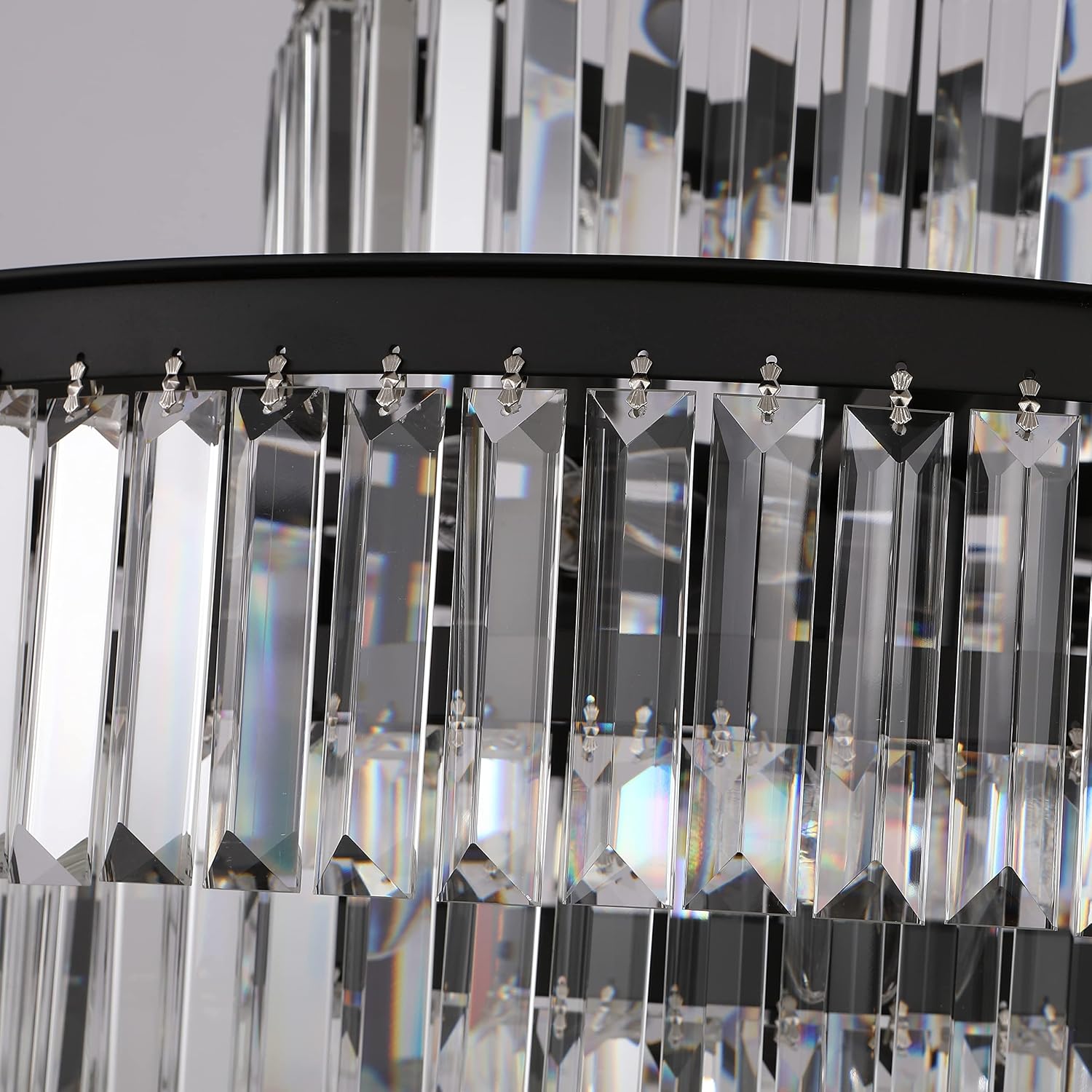 Black Modern Style Crystal Chandeliers & LightsRound Hanging Classic, Pendant Ceiling Chandelier Lighting Fixture 5-Tier for Dining Room Living Room(24 inch,Black)