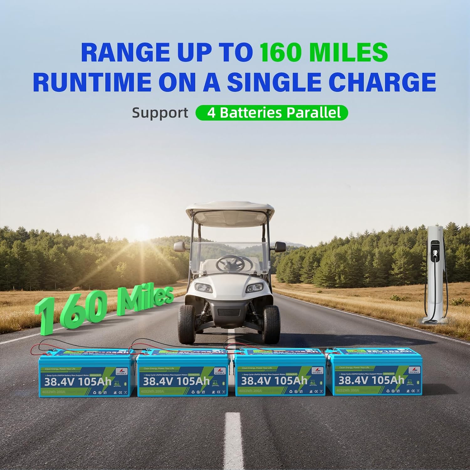 36V 105Ah LiFePO4 Golf Cart Battery -10+ Year Lifespan, 200A Smart BMS, Touch LCD/Bluetooth APP, Hold Down bracket, 36V 25A Charger IP67|38.4V Lithium Fits Club Car, YAMAHA, EZ GO, Lawn Mower, Marine