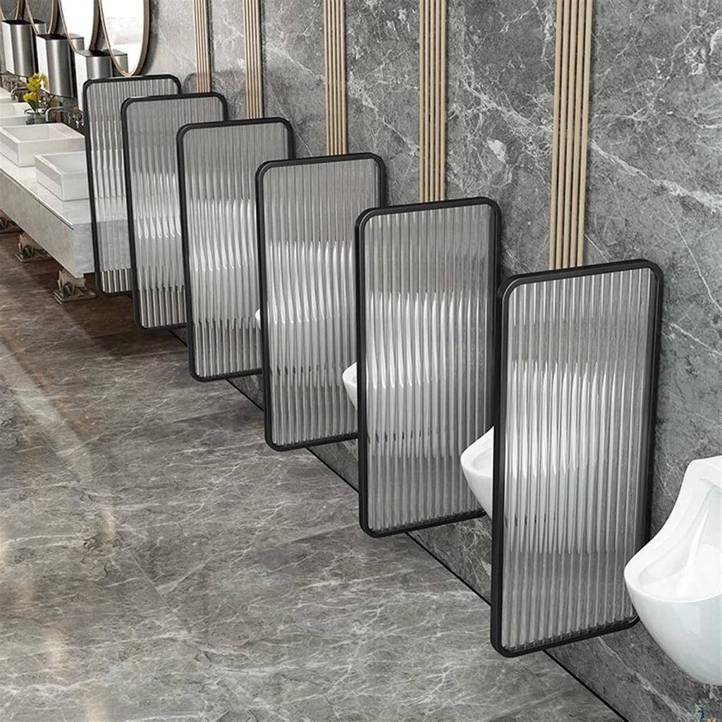 Urinal Privacy Screen Toilet Partition, Wall-Mounted Wrought Iron Tempered Glass Urinal Barrier Divider Partition for Public Space, Bathroom, Hotel,Black (Color : Black)