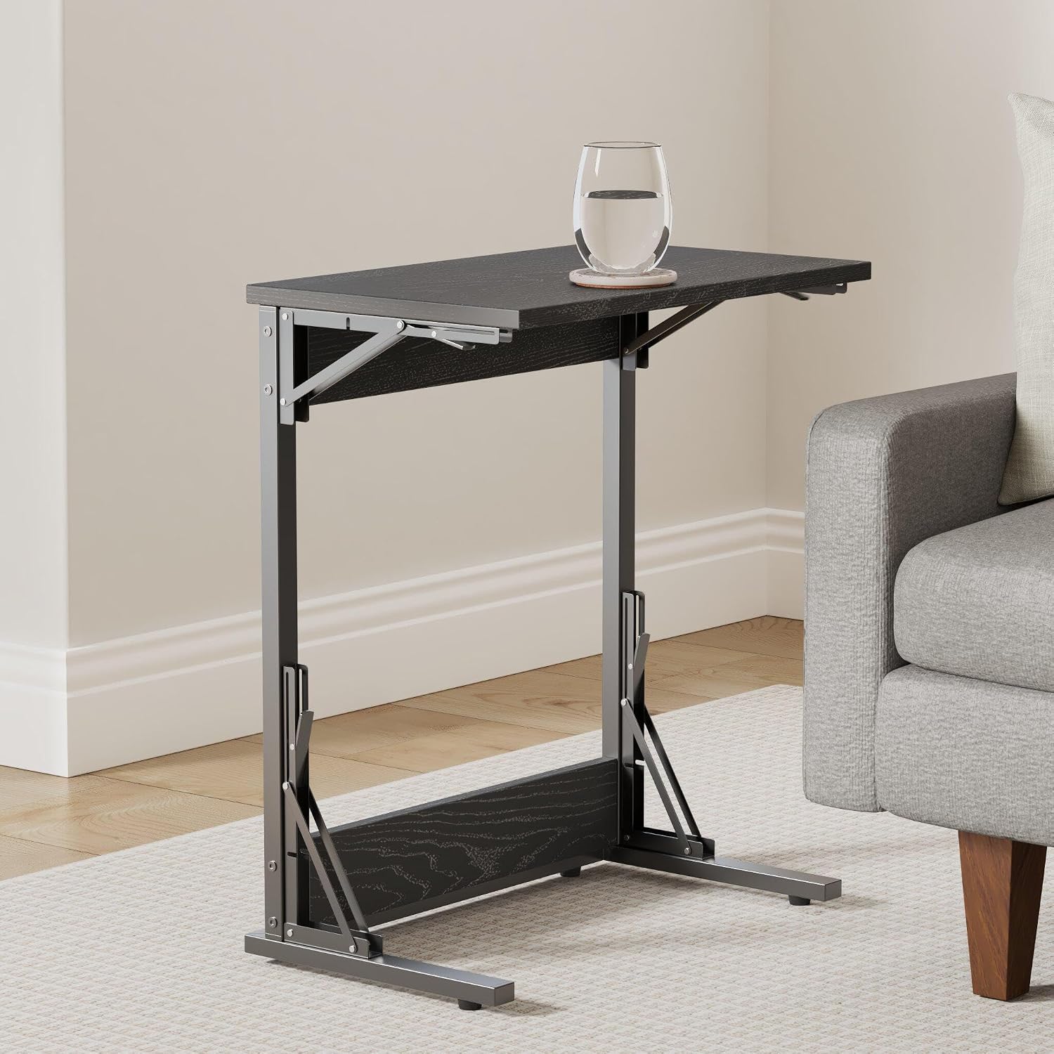 Tatub 24' TV Tray Table Set of 2, Folding C Shaped End Table, Small Sofa Side Laptop Desk for Living Room, Black