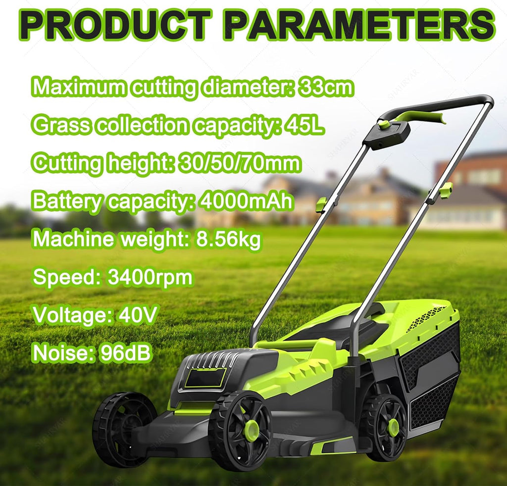SHAHRYAR Electric Lawn Mower,Cordless Lawn Mower,30/50/70 Mm 3 Adjustable Cutting Heights,with 45l Large Grass Box, for Lawn Mowing, Park Greening, Etc