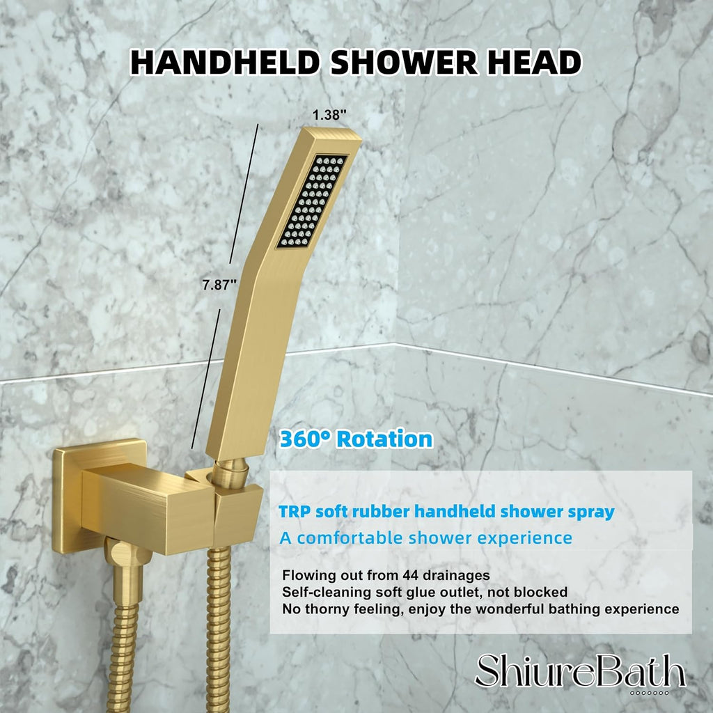 12 Inch Shower Faucet Set, Shower System with Rain Shower Head and Handheld Shower Head, Spray Wall Mounted Rainfall Shower Fixtures, Brushed Gold