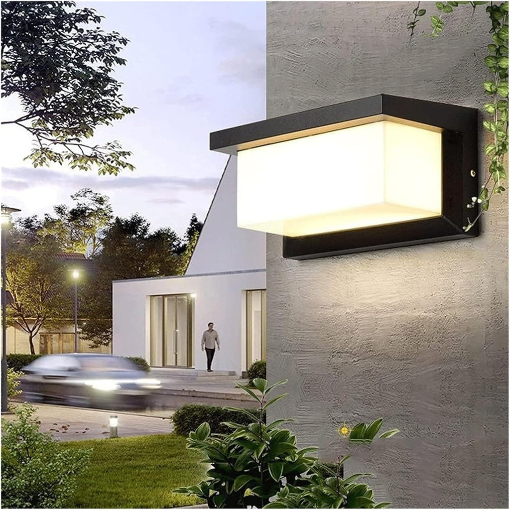 Wall Lamp Outdoor LED Square Metal Partition Wall Sconce Lighting Fixture Milky White Lampshade Black Wrought Iron Lights