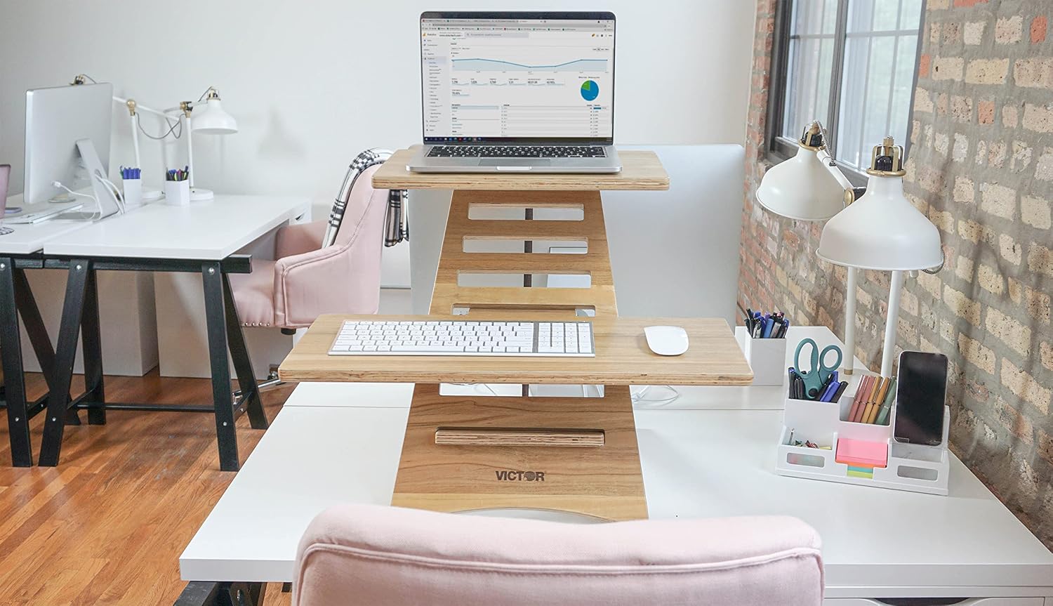 Victor DC175A High Rise Collection Acacia Wood Adjustable Laptop Stand, Dual Trays, 10 Levels, Fast Assembly, Perfect for Dorms/Bedrooms/Home Offices