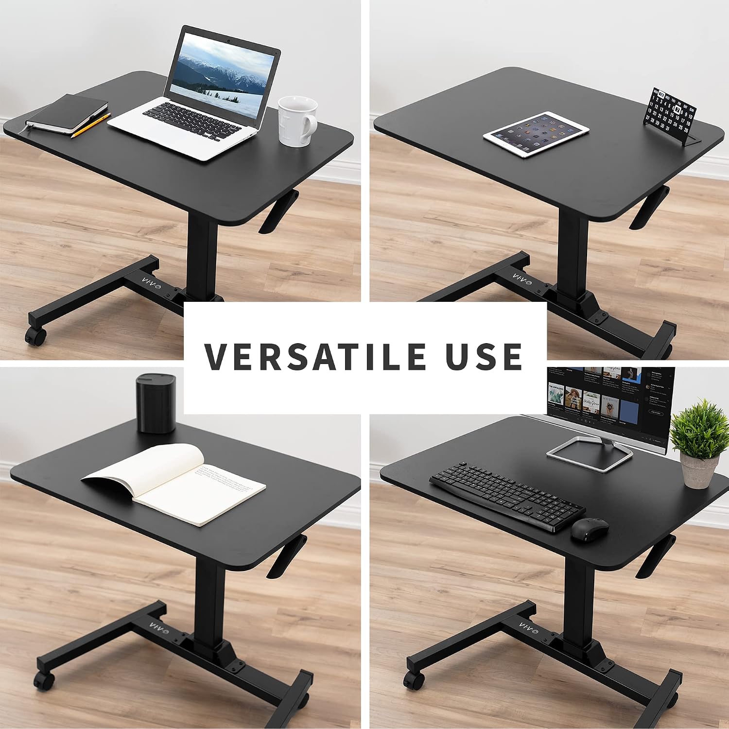 VIVO Mobile 32 inch Sit Stand Laptop Cart, Height Adjustable Rolling Podium, Locking Wheels, Black, CART-V07B