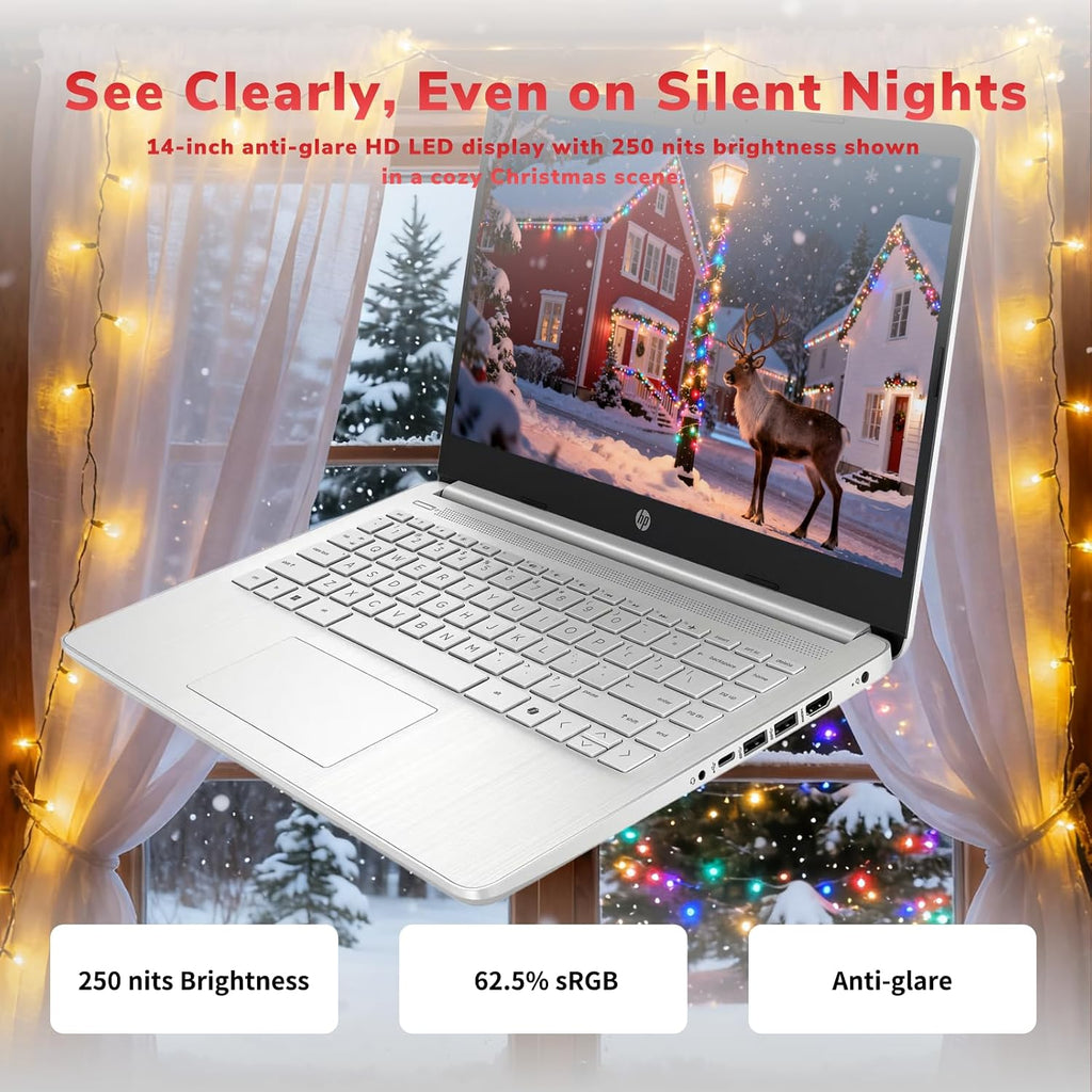 HP 14' Laptop 2025 Business Student Slim Computer, 1-Y Office 365, Copilot AI, Quad-Core Intel CPU, 16 GB RAM, 128GB UFS & 128GB SD Card, Wi-Fi 6, Windows 11 Pro, JQ2XzAccessory, Green