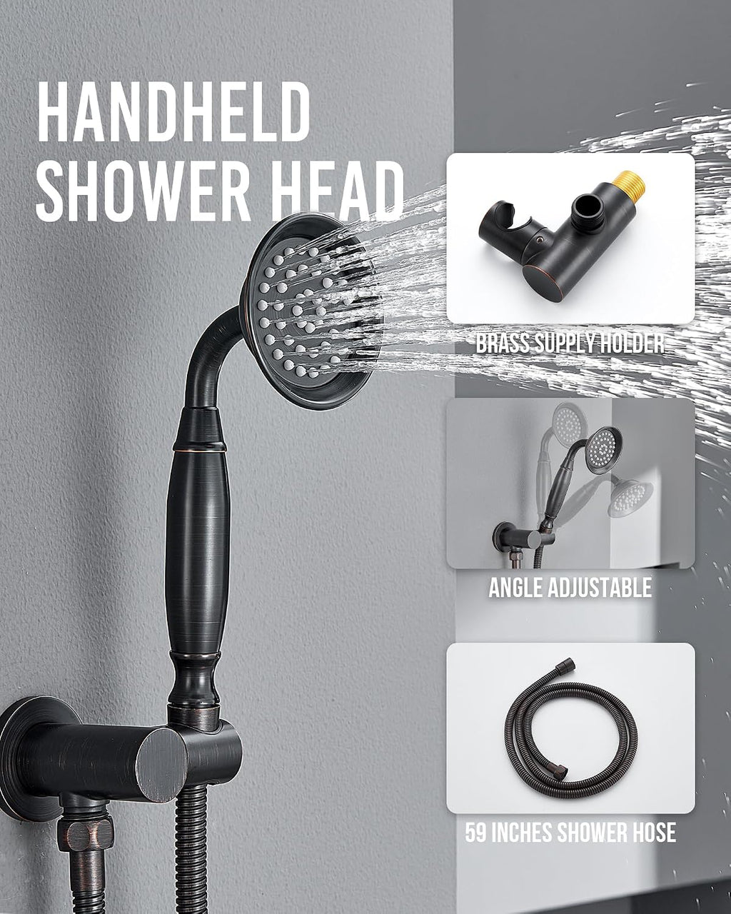 DASAN Antique Dual Shower Head Faucet Set, Oil Rubbed Bronze Dual Rain Shower Head System Complete Double Head Shower Fixture Combo, 9'' & 6'' Dual Rainfall Overhead Shower with Handheld, Valve & Trim
