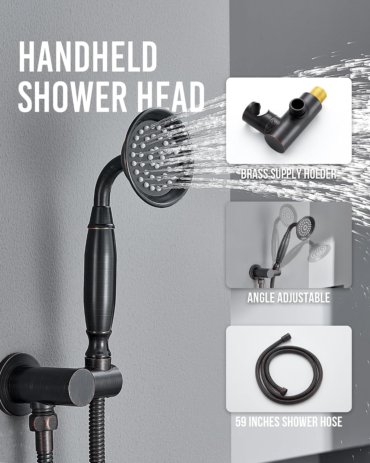 DASAN Antique Dual Shower Head Faucet Set, Oil Rubbed Bronze Dual Rain Shower Head System Complete Double Head Shower Fixture Combo, 9'' & 6'' Dual Rainfall Overhead Shower with Handheld, Valve & Trim