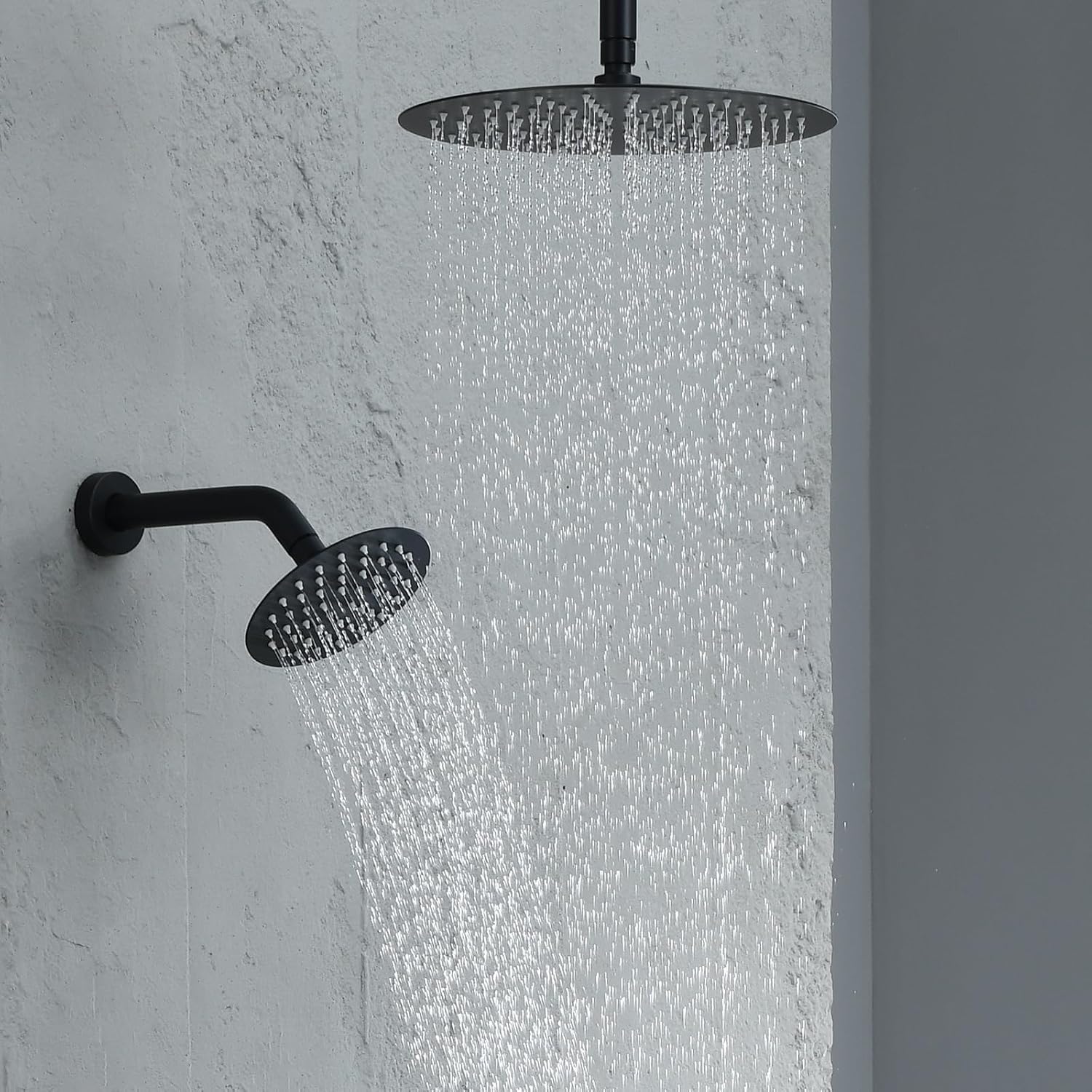 Matte Black Shower Faucet Set, Black Shower System with Rain Shower and Handheld Bathroom Ceiling 12 Inch Shower Set with Brass Valve