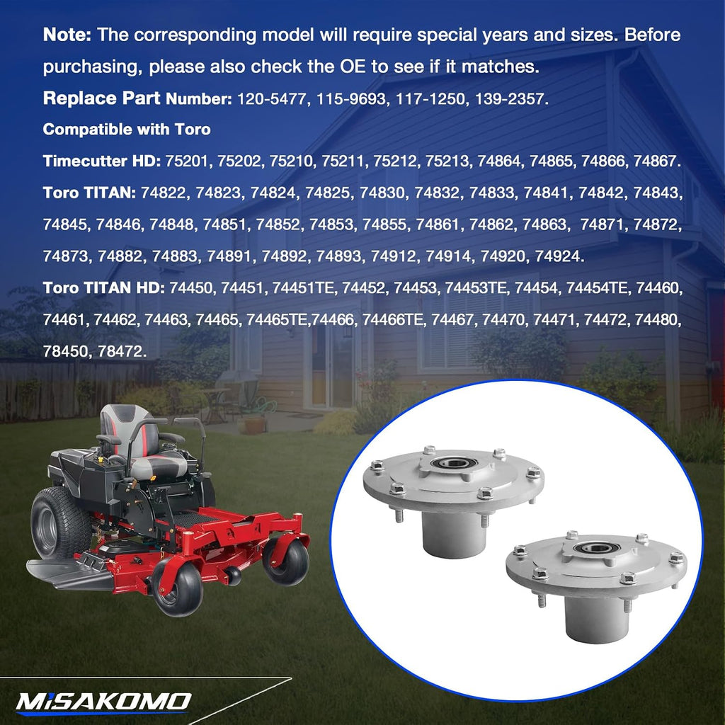 2 PCS Lawn Mower Deck Blade Spindle Assembly Compatible with Toro Z-Master Zero Turn ZTR Riding Lawn Mower Titan HD TimeCutter HD Replace 120-5477 115-9693 117-1250