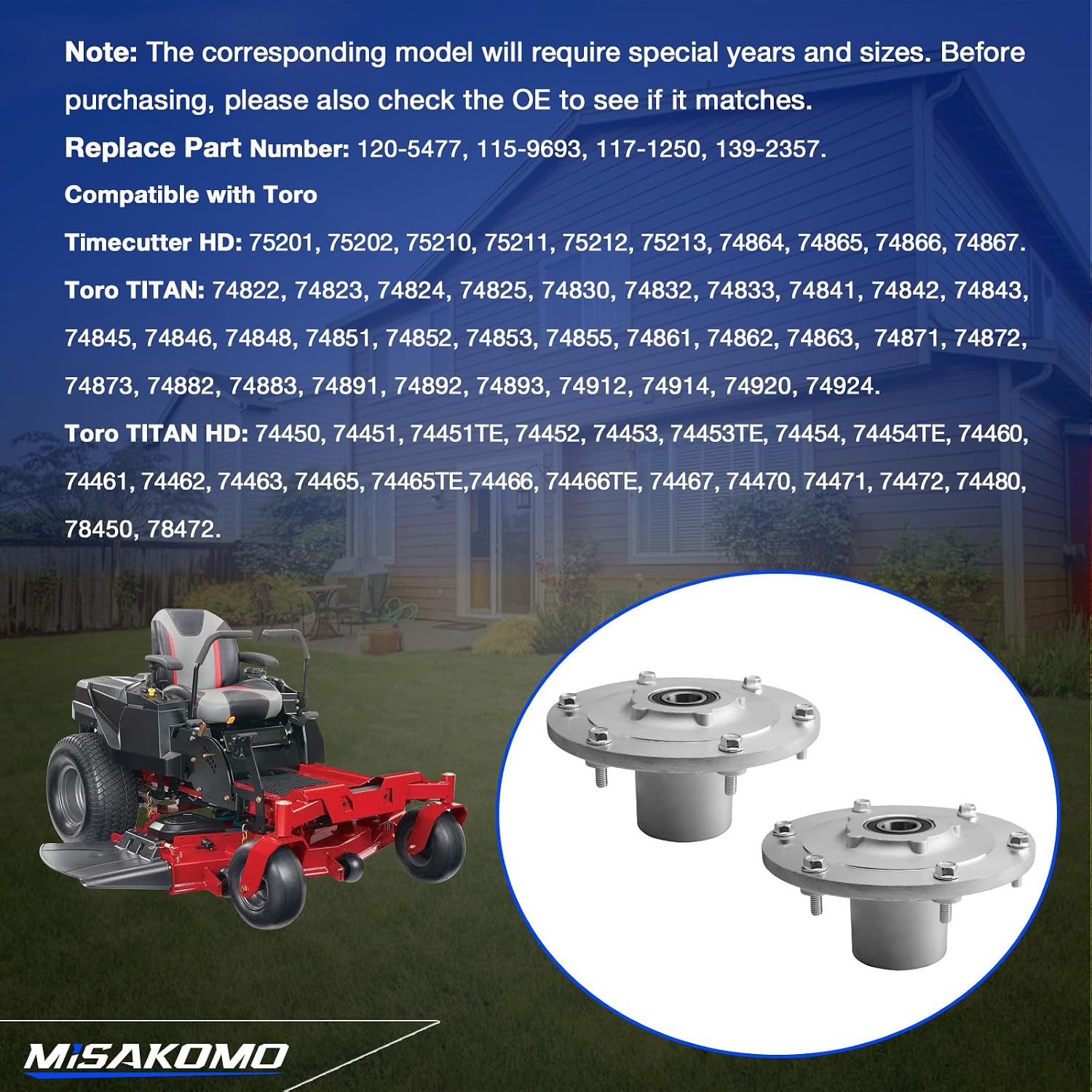 2 PCS Lawn Mower Deck Blade Spindle Assembly Compatible with Toro Z-Master Zero Turn ZTR Riding Lawn Mower Titan HD TimeCutter HD Replace 120-5477 115-9693 117-1250