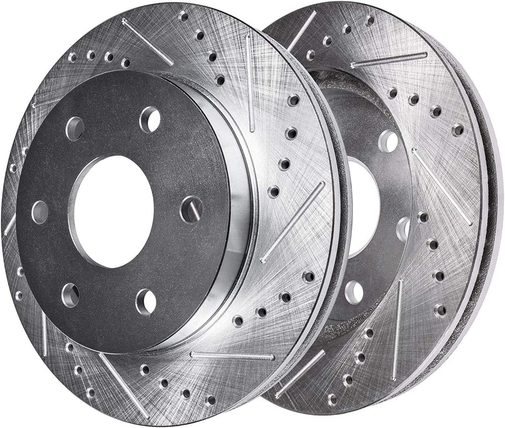 Detroit Axle - Rear Drilled Brake Rotors + Right Brake Caliper Replacement for Traverse Acadia Buick Enclave Saturn Outlook - 3pc Set