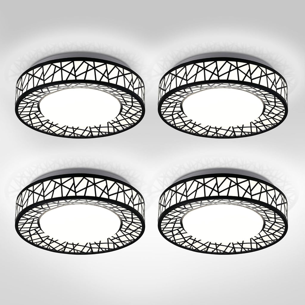 ASD 12 Inch LED Flush Mount Ceiling Light Fixture for Bedroom, 20W 1113LM 5CCT 2700K-5000K, Triac Dimmable Lights, Dining, Living Room, Kitchen Lamps, Modern Home Lighting Fixtures, Black, ETL, 4 Pack