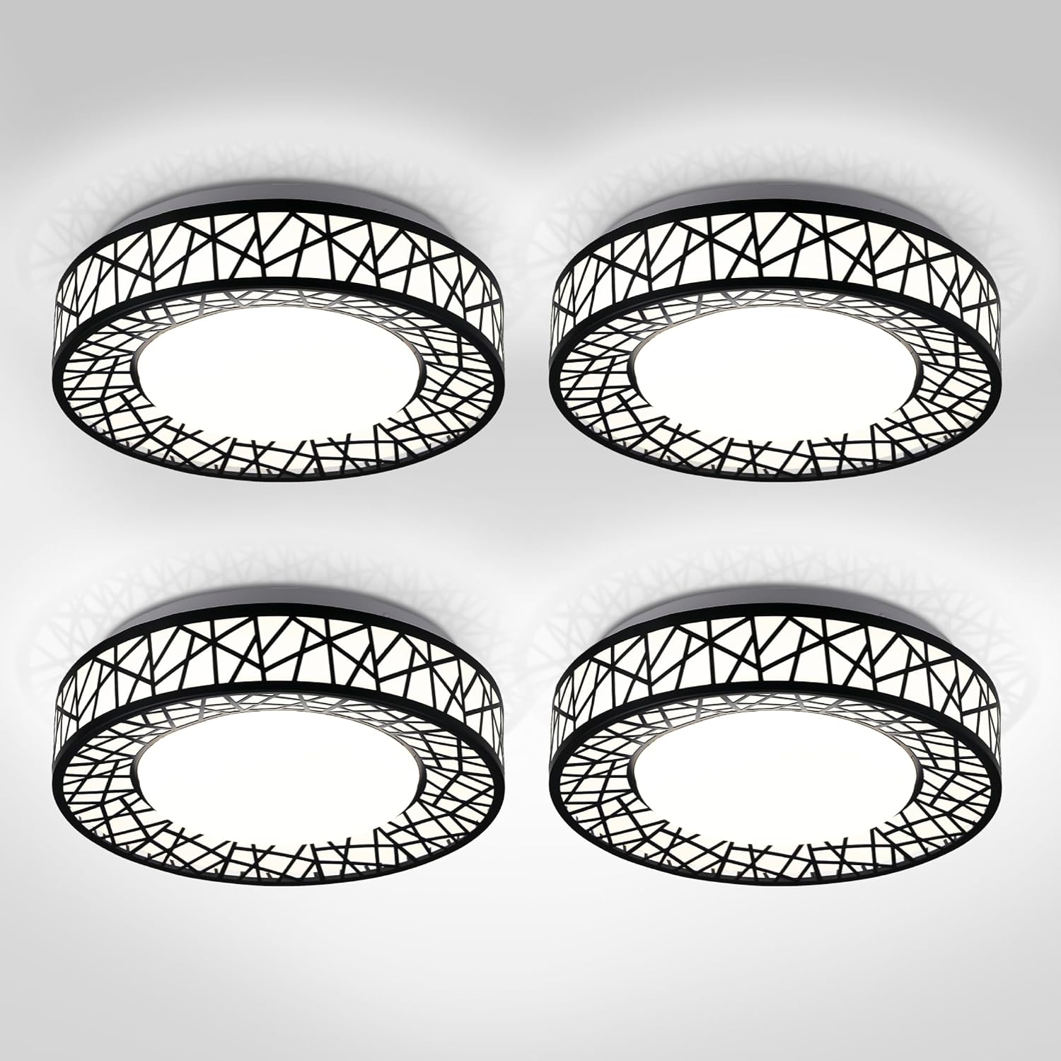 ASD 12 Inch LED Flush Mount Ceiling Light Fixture for Bedroom, 20W 1113LM 5CCT 2700K-5000K, Triac Dimmable Lights, Dining, Living Room, Kitchen Lamps, Modern Home Lighting Fixtures, Black, ETL, 4 Pack