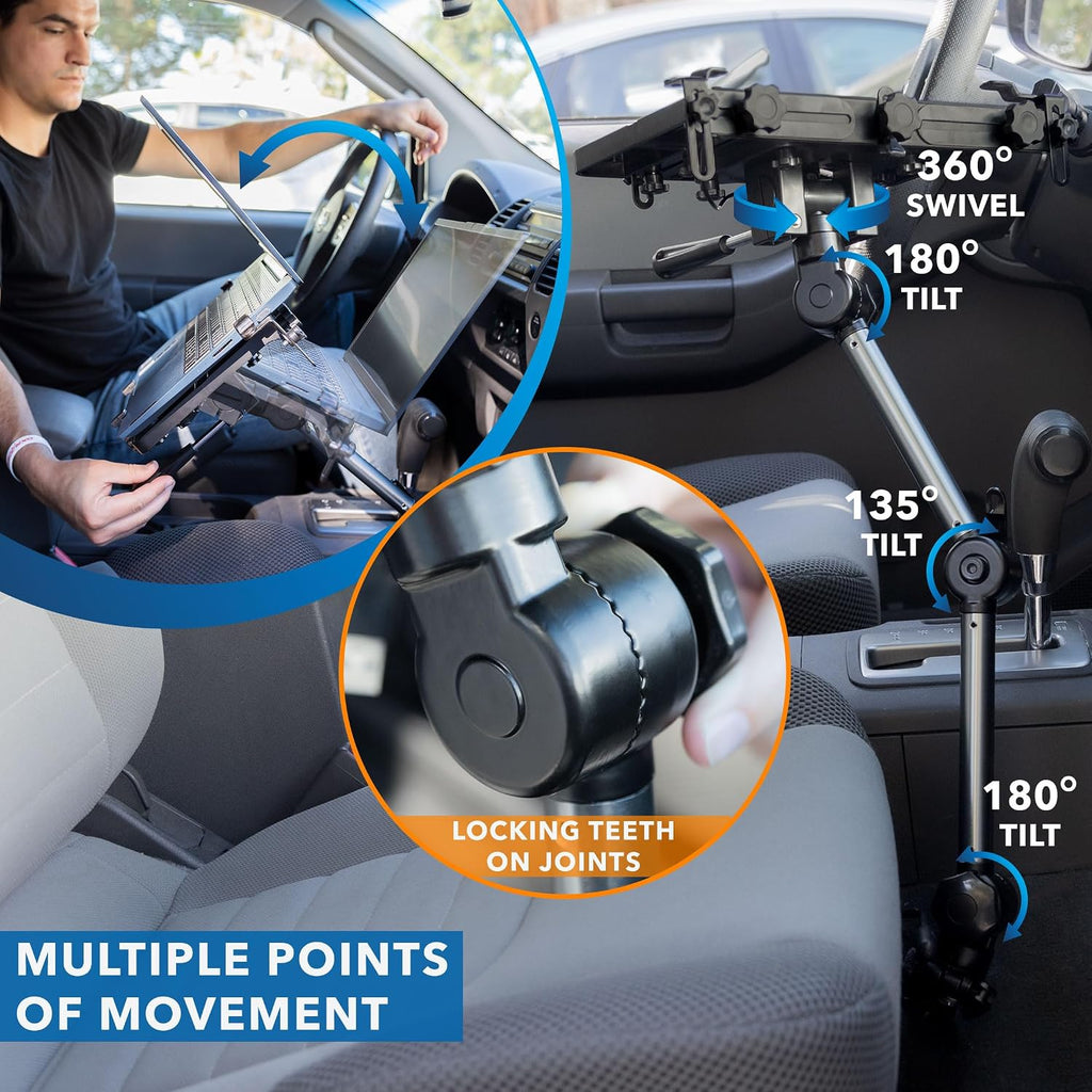 Mount-It! Car Laptop Mount, No-Drill Passenger Seat Vehicle Stand for Up to 17″ Laptops & Tablets, Full Motion with Lockable Joints & USB Cooling Fan