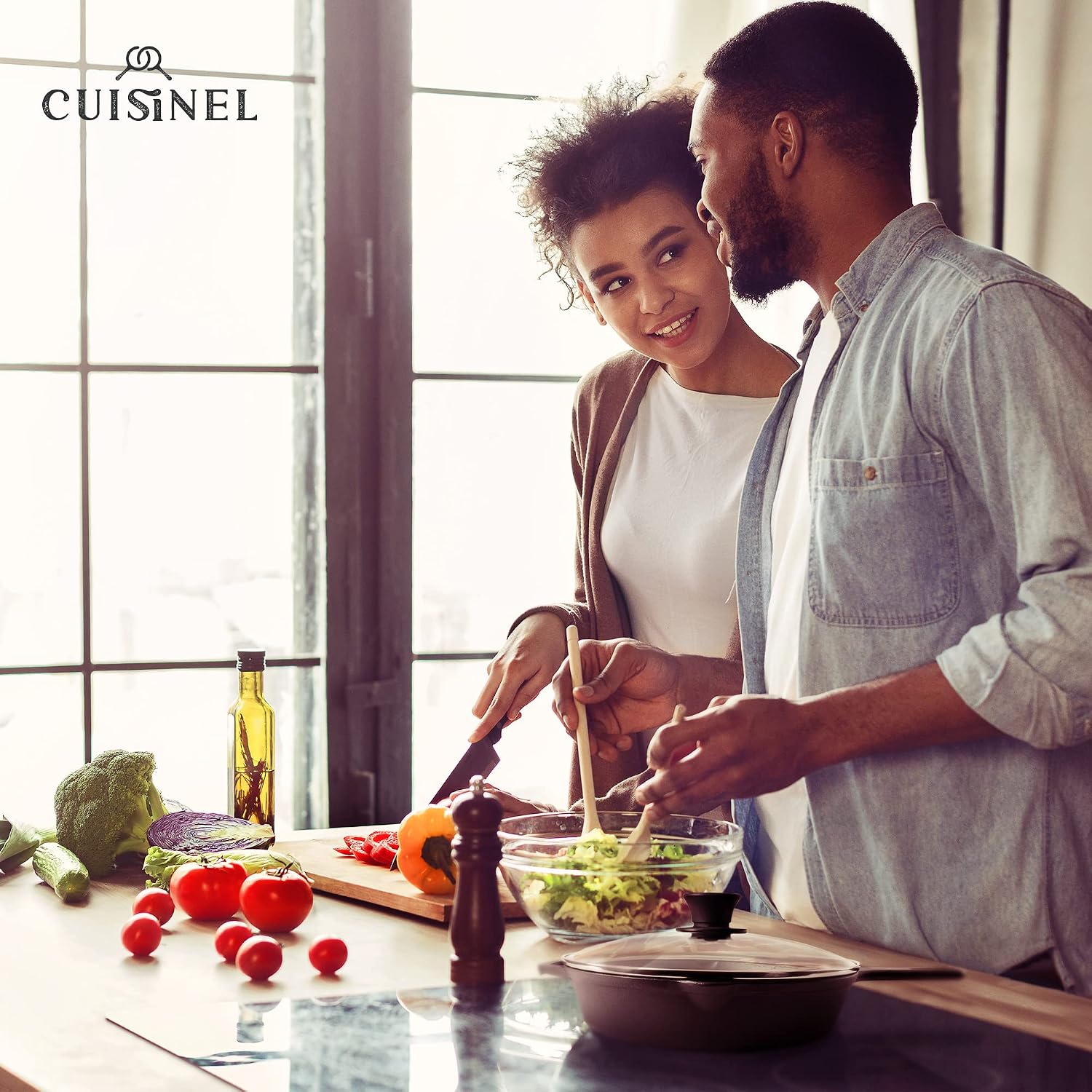 Cuisinel Cast Iron Skillets Set - 6'+8'+10+12'-Inch + Glass Lids + Silicone Handle Holder Cover Grips - Pre-Seasoned Frying Pan - Oven Safe Cookware - Indoor/Outdoor Use - Grill, Stovetop, Fire Safe