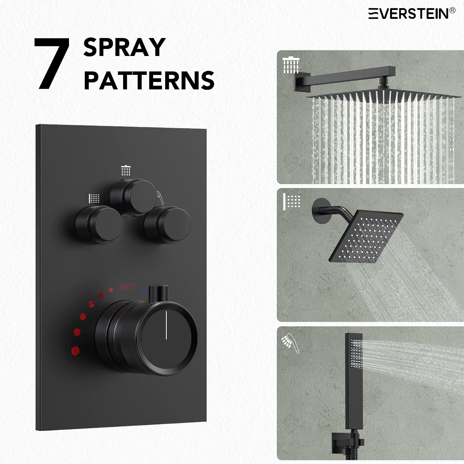 Wall Mount 12' High-Pressure Rainfall Shower Faucet, Dual Rainfall Shower Head System with Valve (Matte Black)
