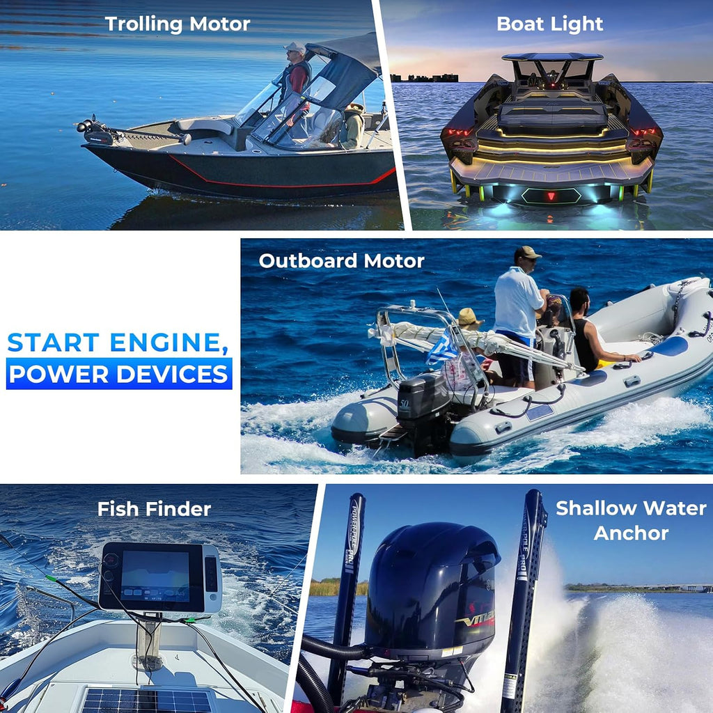 12.8V100Ah Group 31 Dual Purpose LiFePO4 Battery, Built-in 200A BMS, IP66 Waterproof, and Max. 900A Marine Cranking Starting Lithium Battery, Up to 4P4S for Outboard Motors, Boat, RV, Home