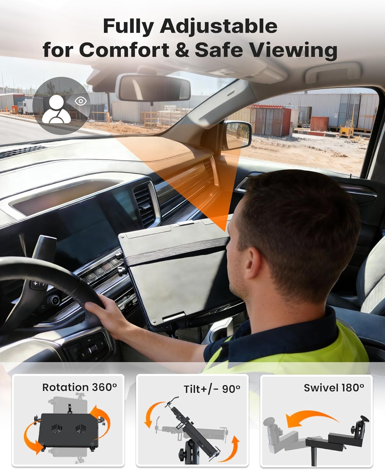 MELIPRON Truck Laptop Mount Fit for Ford F-150 2004-2014, Lincoln Mark LT 2005-2011, No-Drilling Vehicle-Specific Laptop Holder with Cooling Fan Adjustable Height for Work on The Go
