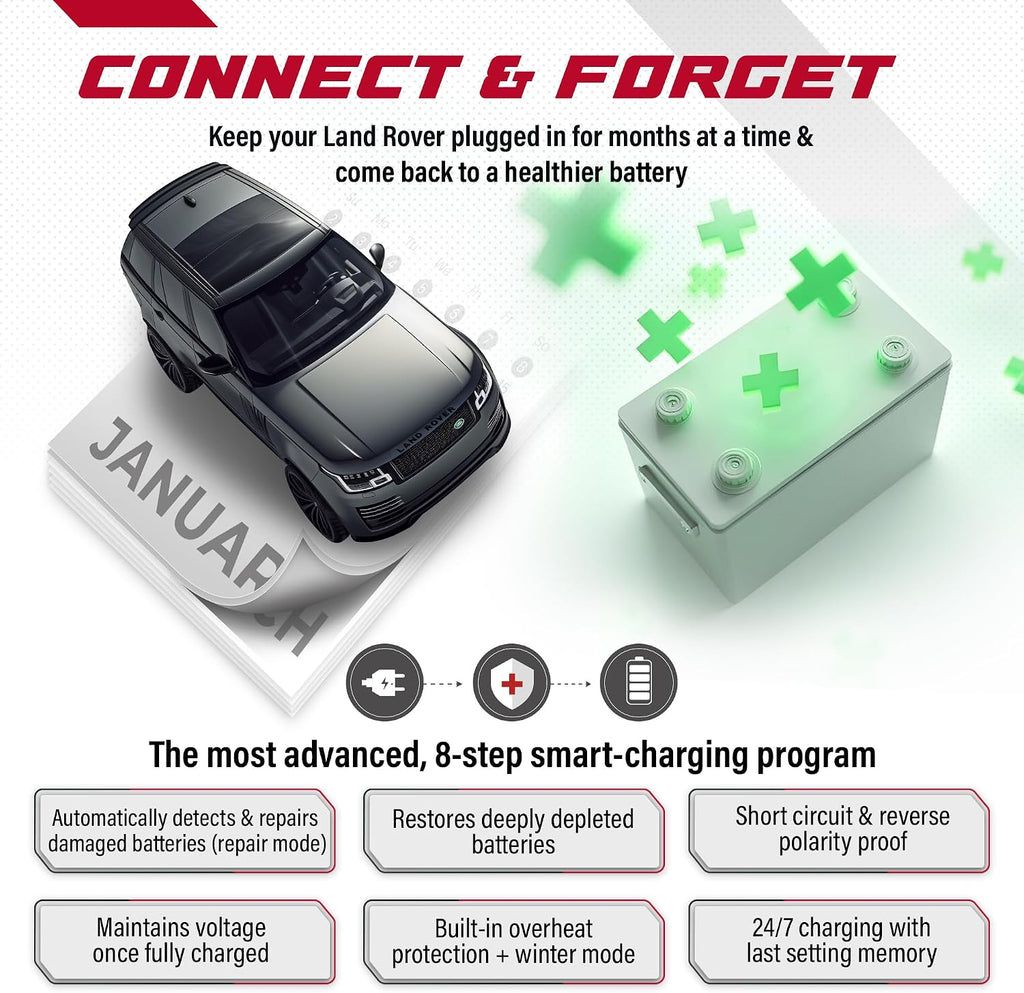 JMR Battery Charger for Land Rover Defender Discovery Range Rover All Models Trickle Charger Conditioner Maintainer (Add Lithium Mode)