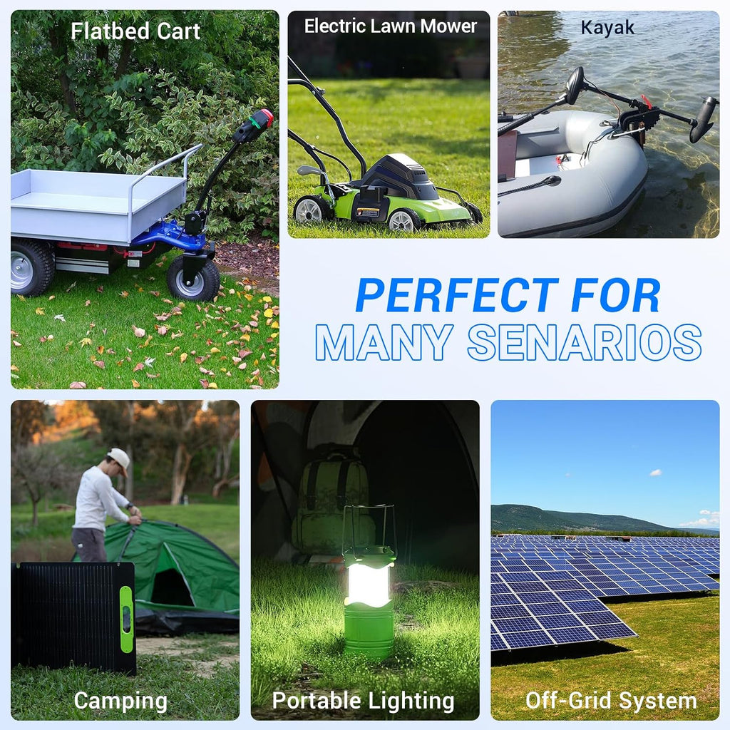 51.2V25Ah Lithium LiFePO4 Battery, Built-in 50A BMS, Max. Up to 2560W Power, 48V Lithium Battery with 15000 Cycles for Trolling Motor, RV, Solar Power, Scooters, Camping, Lawn Mower.