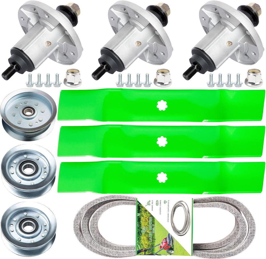 48 inch Lawn Mower Rebuild Spindle Kit for John Dee re LA145 LA165 LA155 LA130 Includes 3 Spindle GY20454 GY21098 GY20867 3 Blade AM141035 GY20852 1 Be lt GX20571 2 Idler GY20067 1 Idler GY20110