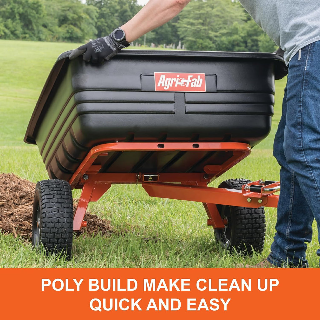 Agri-Fab 45-0552 700 lbs Tow Behind Poly Dump/Swivel Cart, 12 CU. FT. Capacity; Lawn & Garden Cart/Trailer for Lawn Mowers, 15' Pneumatics Tires, Easy to Use Hand Dumping Mechanism