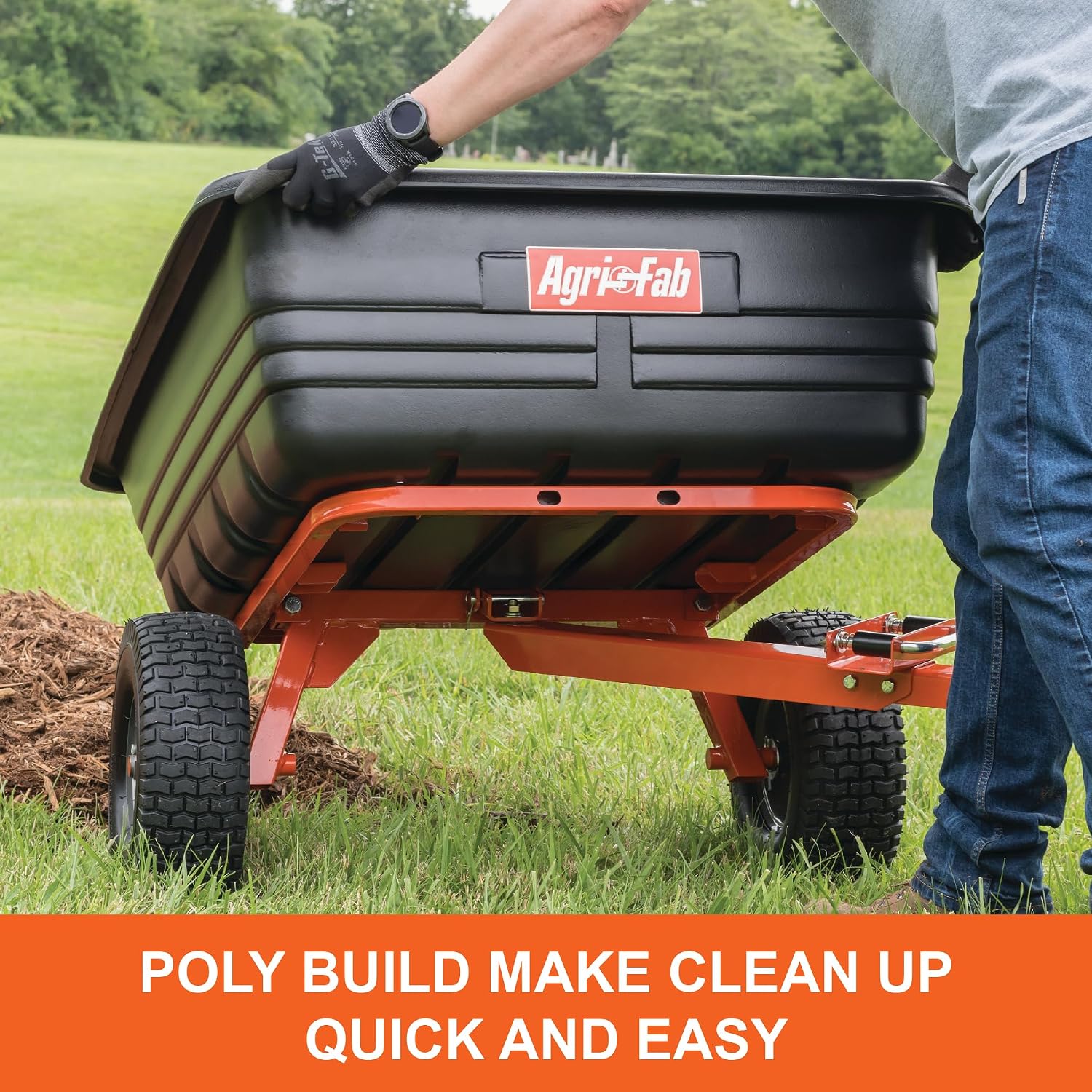 Agri-Fab 45-0552 700 lbs Tow Behind Poly Dump/Swivel Cart, 12 CU. FT. Capacity; Lawn & Garden Cart/Trailer for Lawn Mowers, 15' Pneumatics Tires, Easy to Use Hand Dumping Mechanism