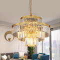 Modern Style Crystal Chandeliers & LightsRound Hanging Classic, Pendant Ceiling Chandelier Lighting Fixture 4-Tier for Dining Room Living Room(Gold Orange,20 inch)
