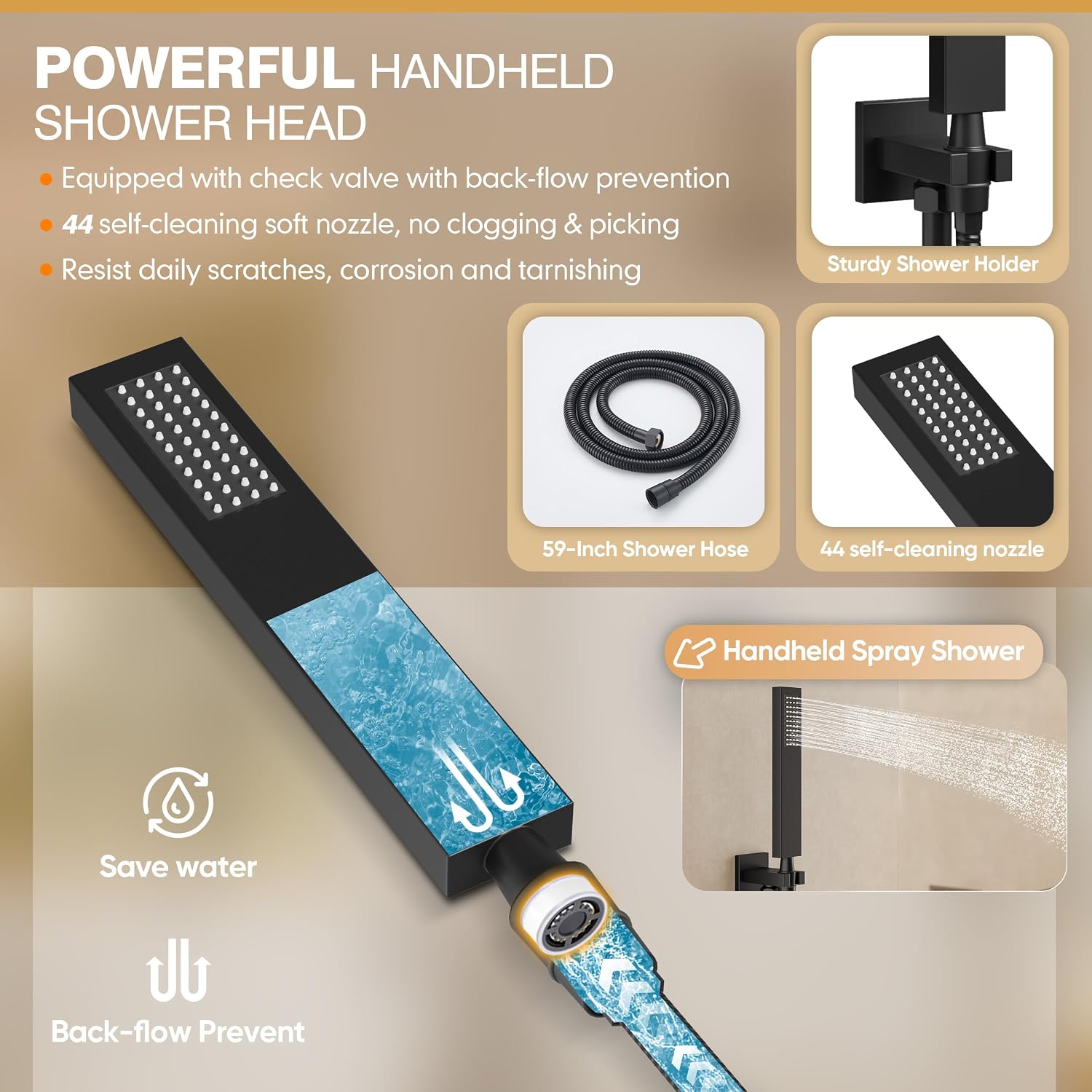 Black Shower System, Shower Faucet Set with 3 In 1 Push Button Valve, Shower Faucet included 10' Ceiling Shower Head and 8' Wall-Mount Shower Head with Handheld Spray, Matte Black