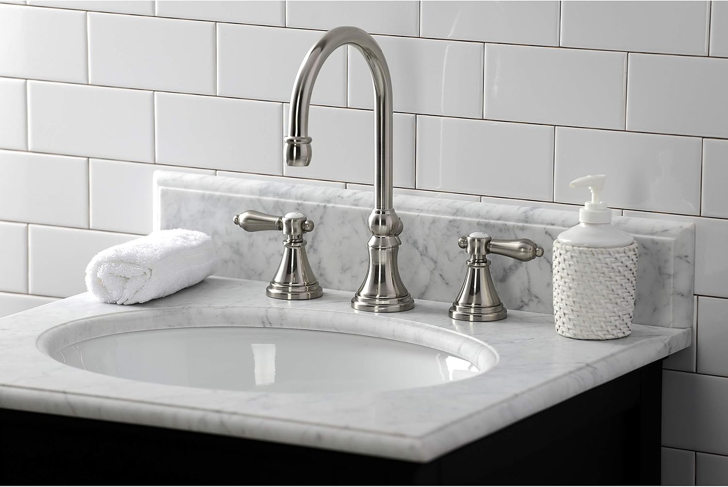 Kingston Brass KS2988BAL Heirloom Widespread Bathroom Faucet with Brass Pop-Up, Brushed Nickel
