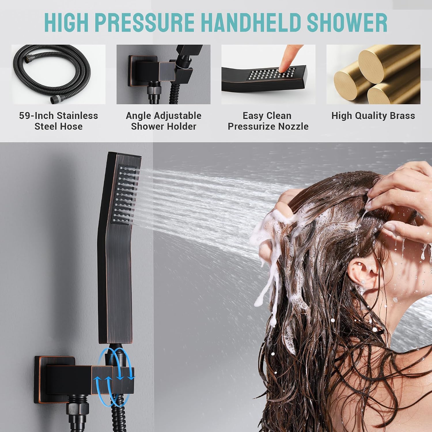 Thermostatic Shower System with 6 Body Jets & 16-Inch Ceiling Rainfall Shower Head, Oil Rubbed Bronze Luxury Full Body Shower Faucet with Handheld Sprayer, Shower Fixtures Set with Valve