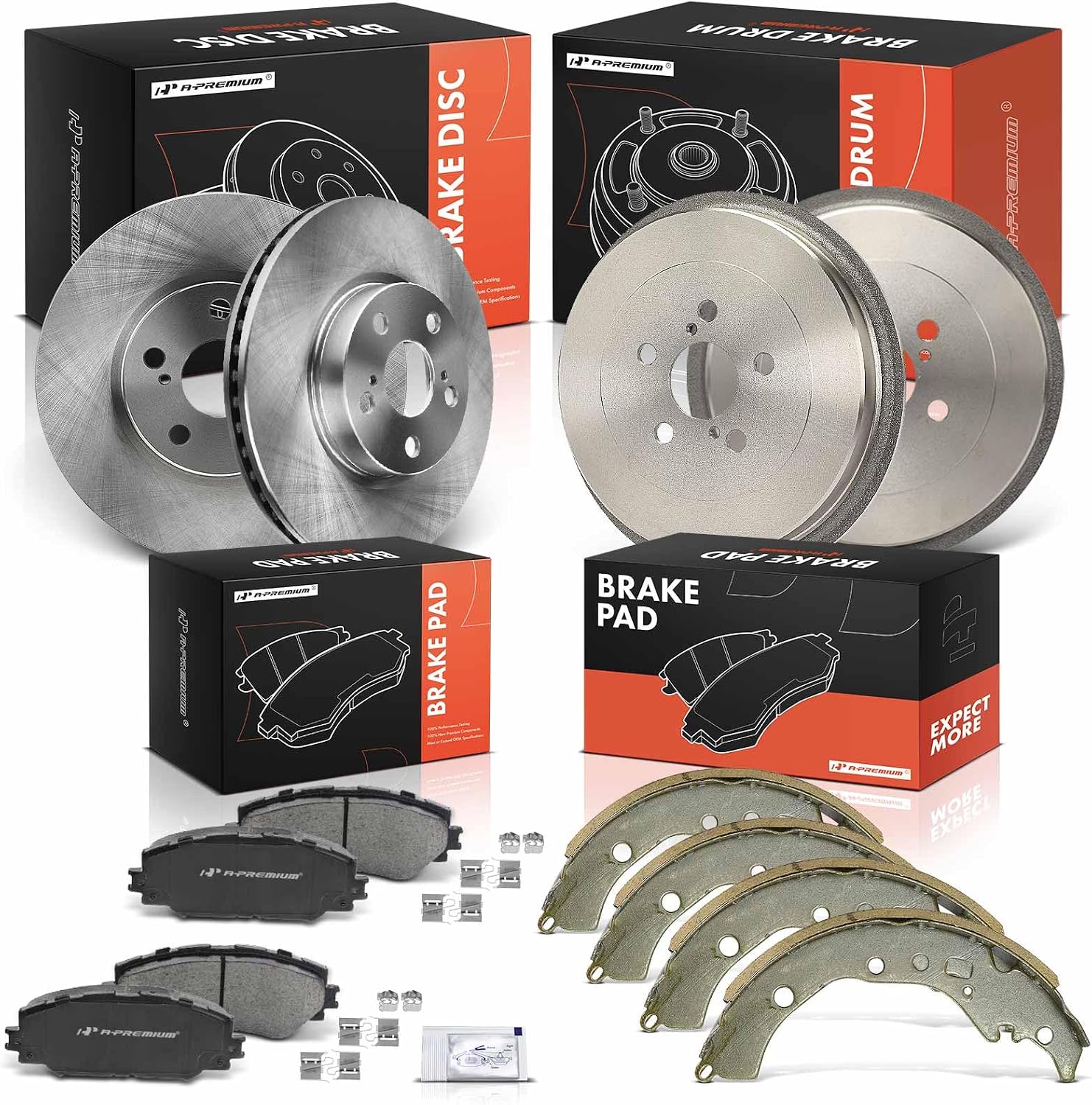 A-Premium Front and Rear Disc Brake Rotors + Ceramic Pads Kit Compatible with Select Toyota Models - Corolla 2009-2019, 12-PC Set