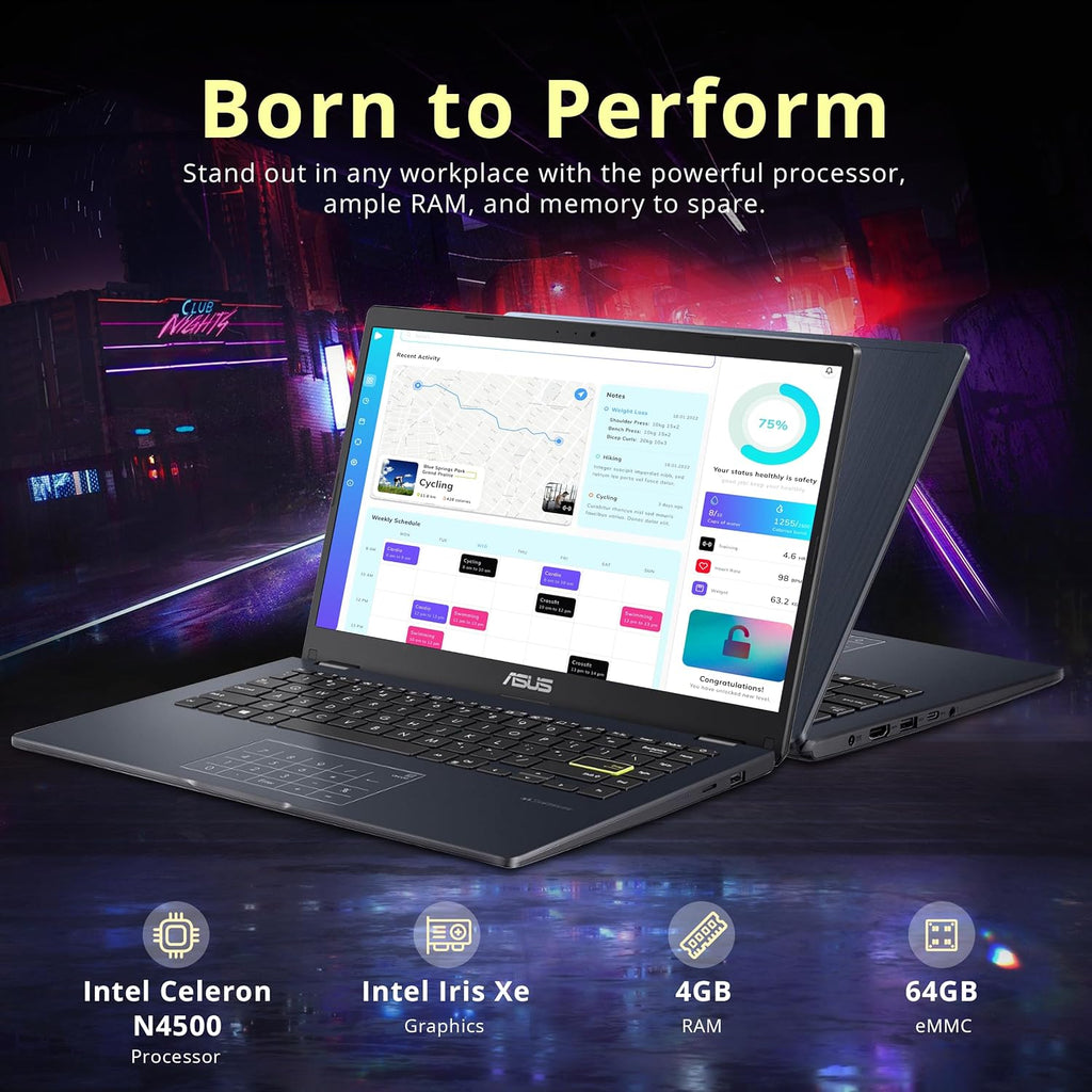 ASUS 14' Laptop, 14' FHD Display, Intel Celeron N4500, 4GB Memory, 64GB eMMC, Touchpad, Webcam, HDMI, Wi-Fi, Windows 11 Home, Quiet Blue (Renewed)
