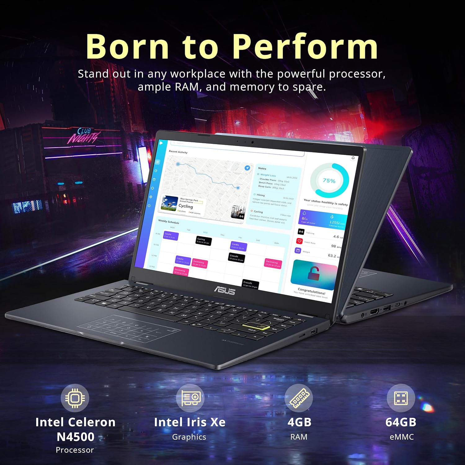 ASUS 14' Laptop, 14' FHD Display, Intel Celeron N4500, 4GB Memory, 64GB eMMC, Touchpad, Webcam, HDMI, Wi-Fi, Windows 11 Home, Quiet Blue (Renewed)