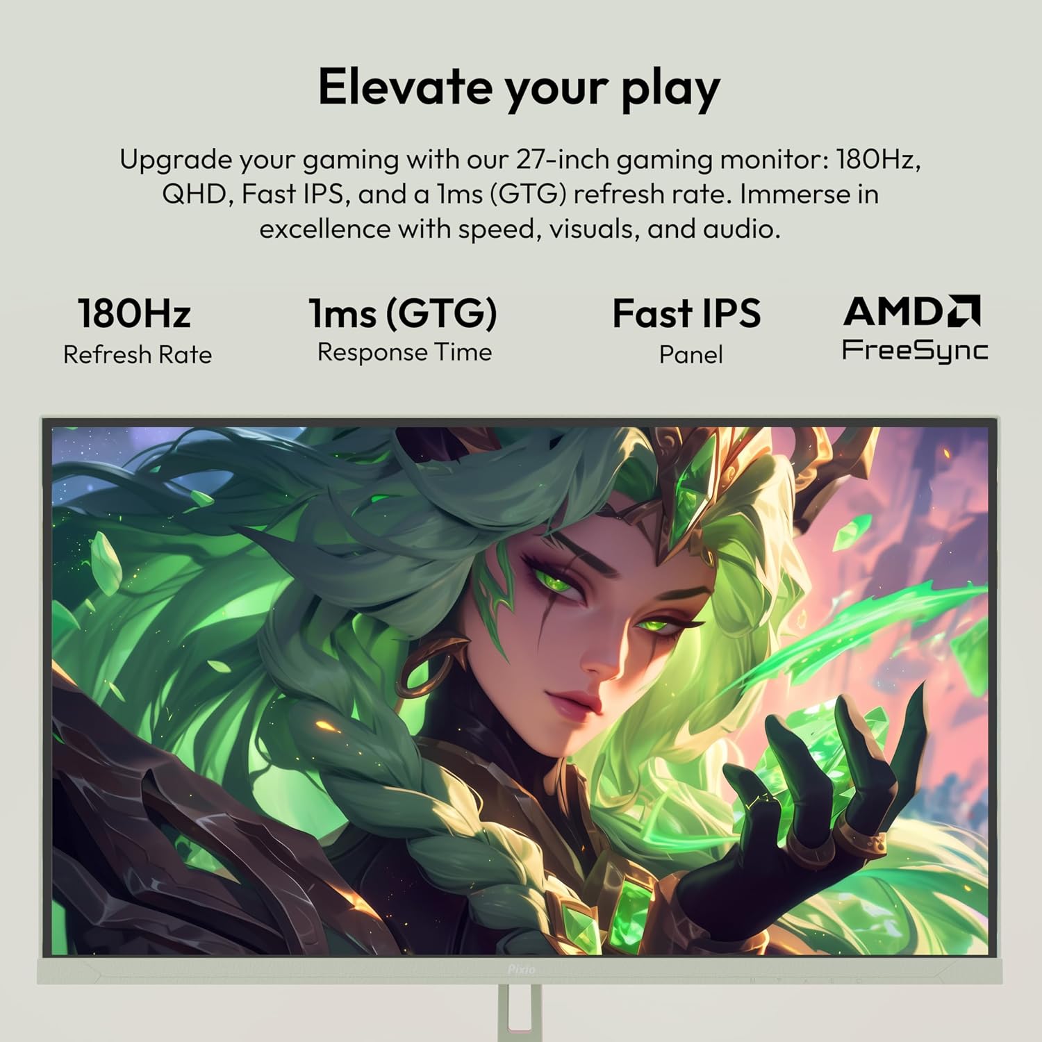 Pixio PX278 Wave Mint Green 27 inch 180Hz Refresh Rate Quad HD 1440p Resolution Fast IPS Panel 1ms GTG Response Time Built-in Speakers Gaming Monitor with AMD FreeSync