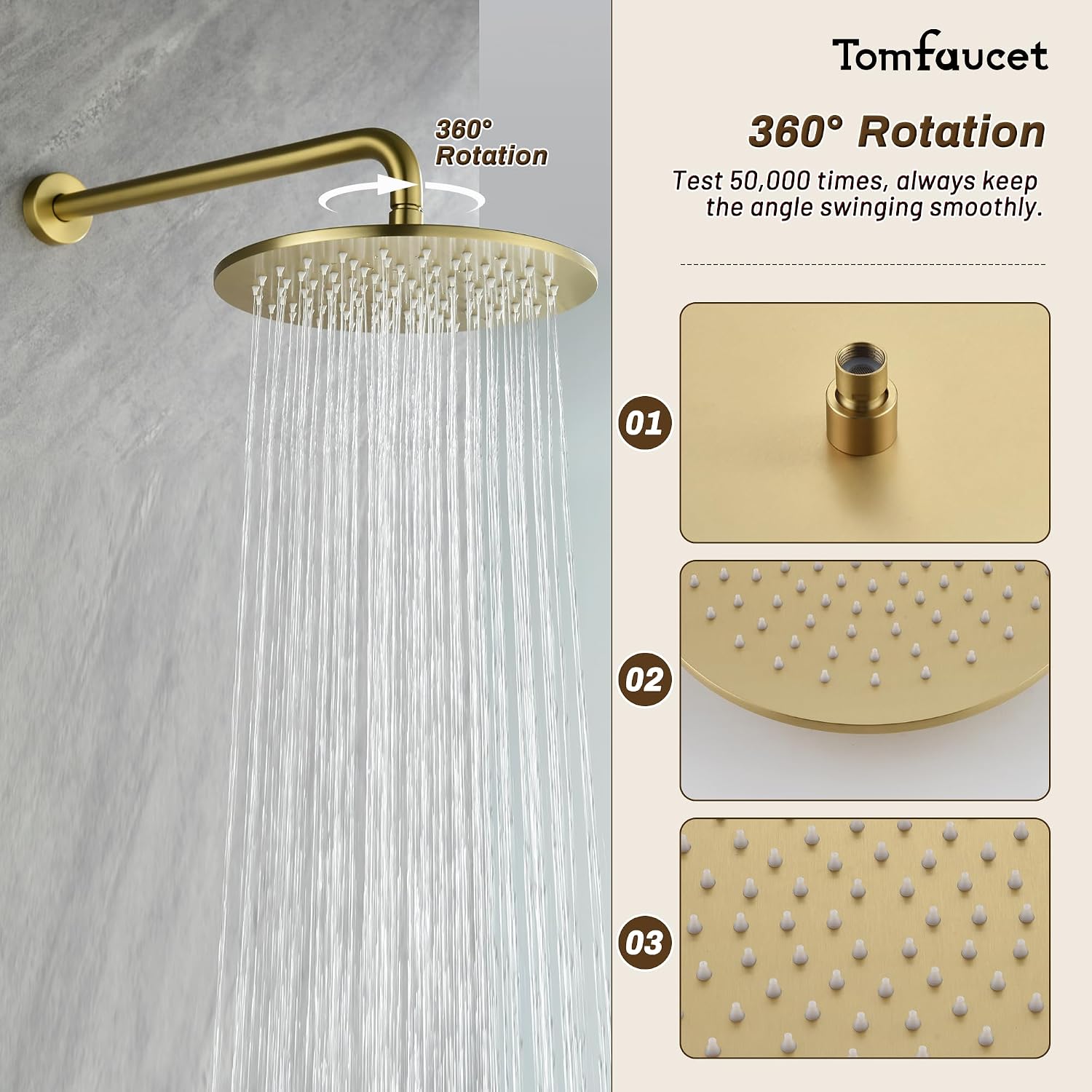 Shower System with Tub Spout, 3 Functions 10' Round Wall Mounted Rain Shower System, High-Pressure Rain Shower Head with 2 Modes Handheld Spray, Brushed Gold Shower Systems