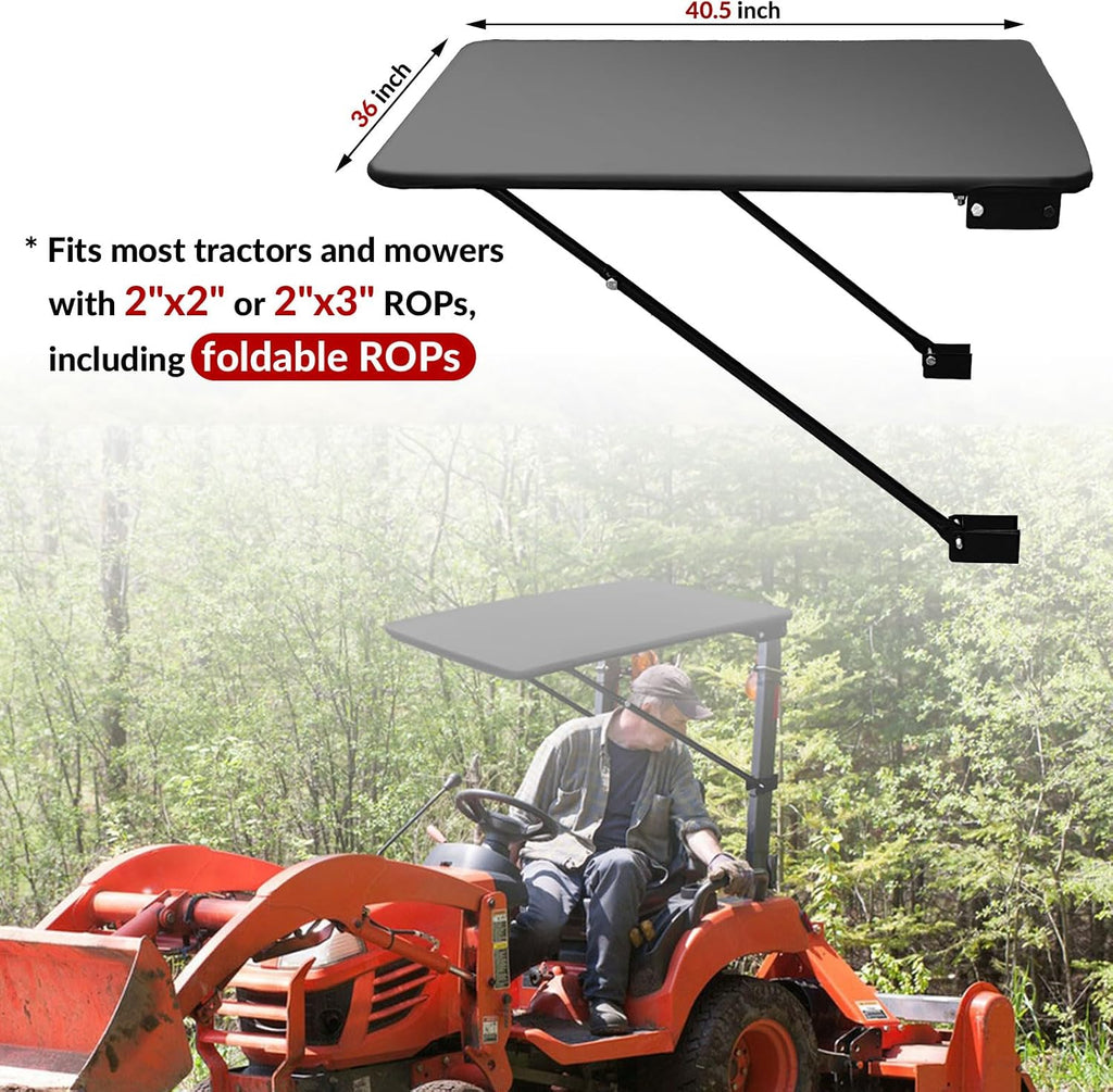 Universal Tractor Canopy for ROPS – UV-Resistant Sunshade for Compact Tractors, Riding Mowers, Zero Turn Mowers & Lawn Tractors – Easy Bolt-On Installation