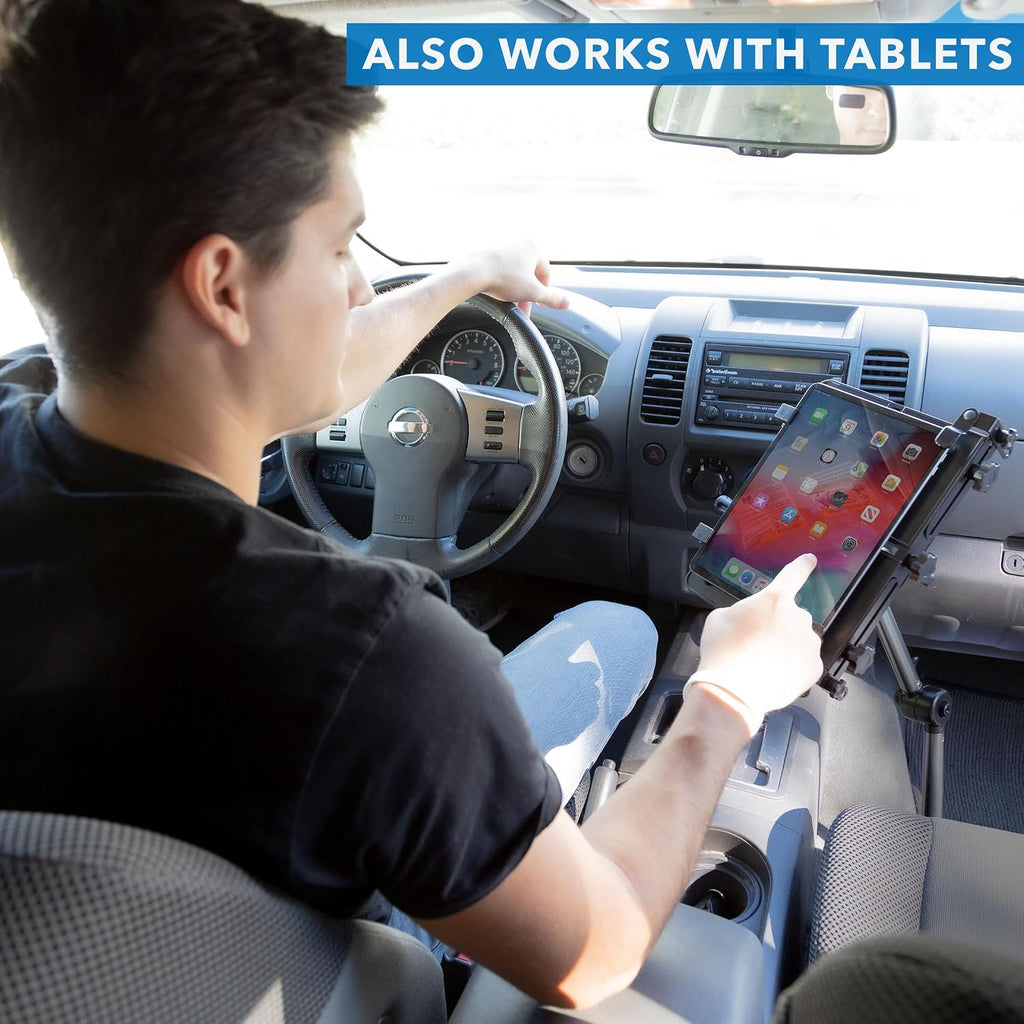 Mount-It! Car Laptop Mount, No-Drill Passenger Seat Vehicle Stand for Up to 17″ Laptops & Tablets, Full Motion with Lockable Joints & USB Cooling Fan