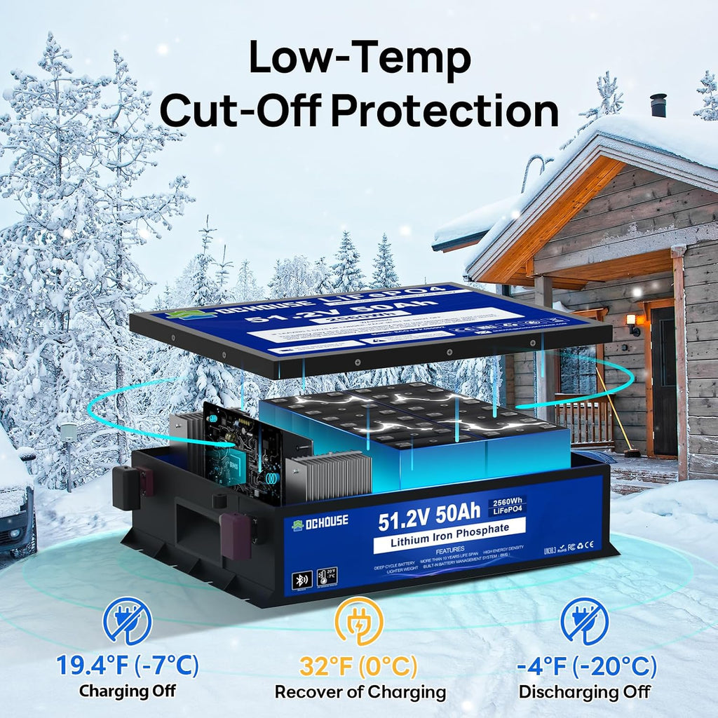 DC HOUSE 48V 50Ah LiFePO4 Golf Cart Battery, Built-in 100A BMS-2C,Bluetooth & Low Temp Cut-Off, Suitable for both Club car, Yamaha golf carts, Ryobi Mowers, Trolling Motor