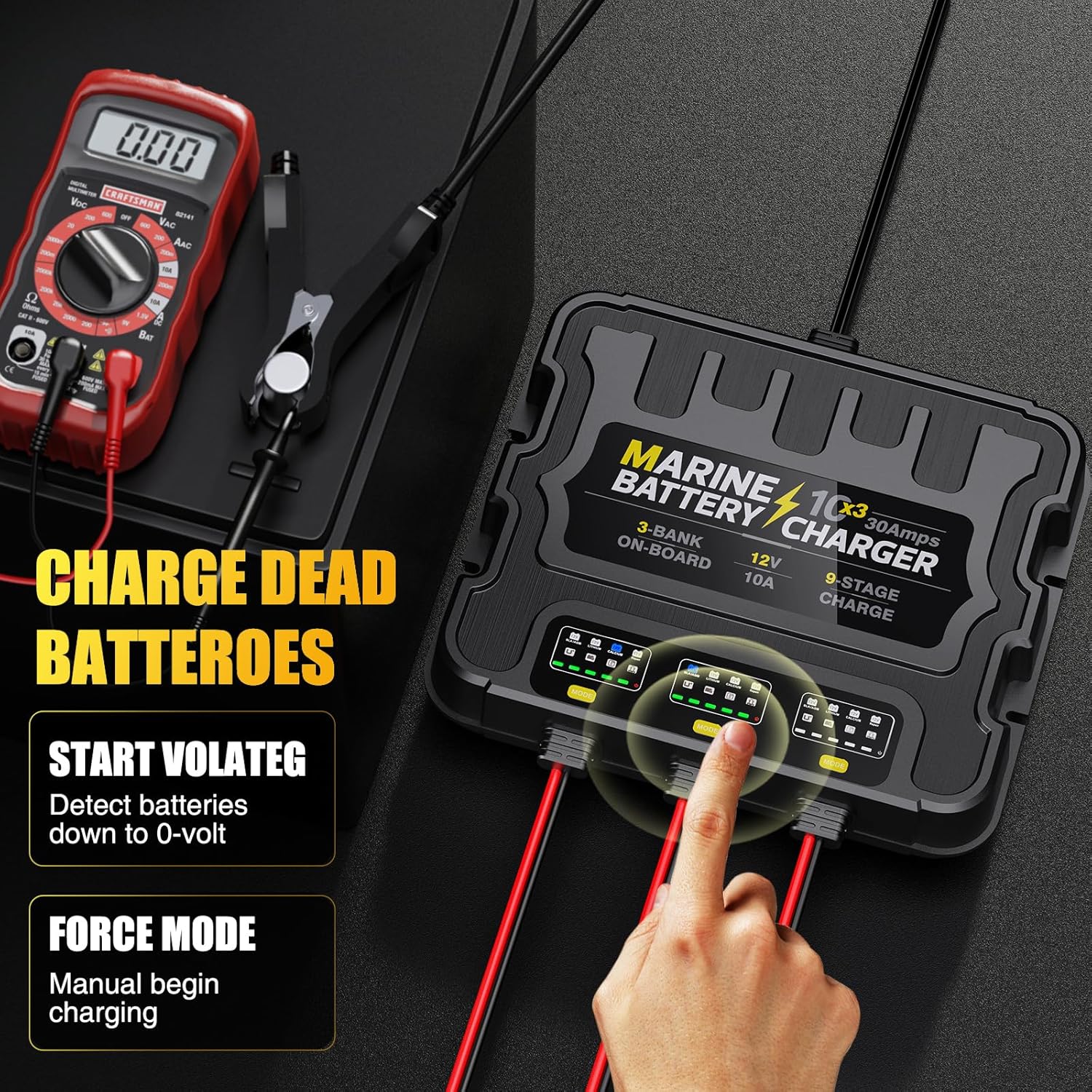 3 Bank Marine Battery Charger 30A (10A/Bank) 10X3, 12V,Waterproof,lifepo4 Boat Battery Charger Maintainer and Desulfator for AGM, Lithium,Deep-Cycle Batteries Boat Accessories
