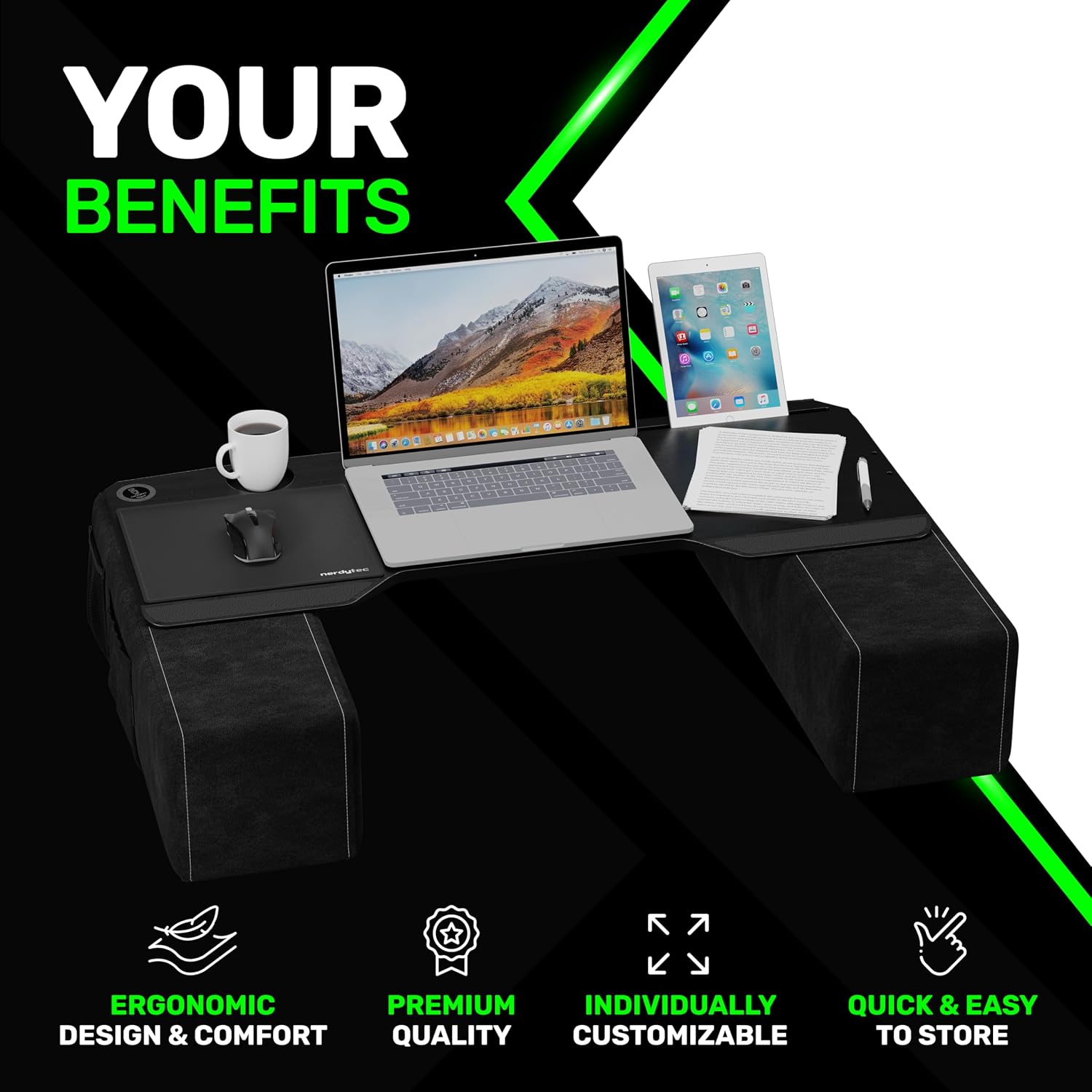Couchmaster CYBOSS, Extra Wide Laptop Stand for Couch and Bed, Ergonomic Design with Cushions, Lap Desk for Notebooks up to 18 Inches, You are The Big Boss! The CYBOSS!