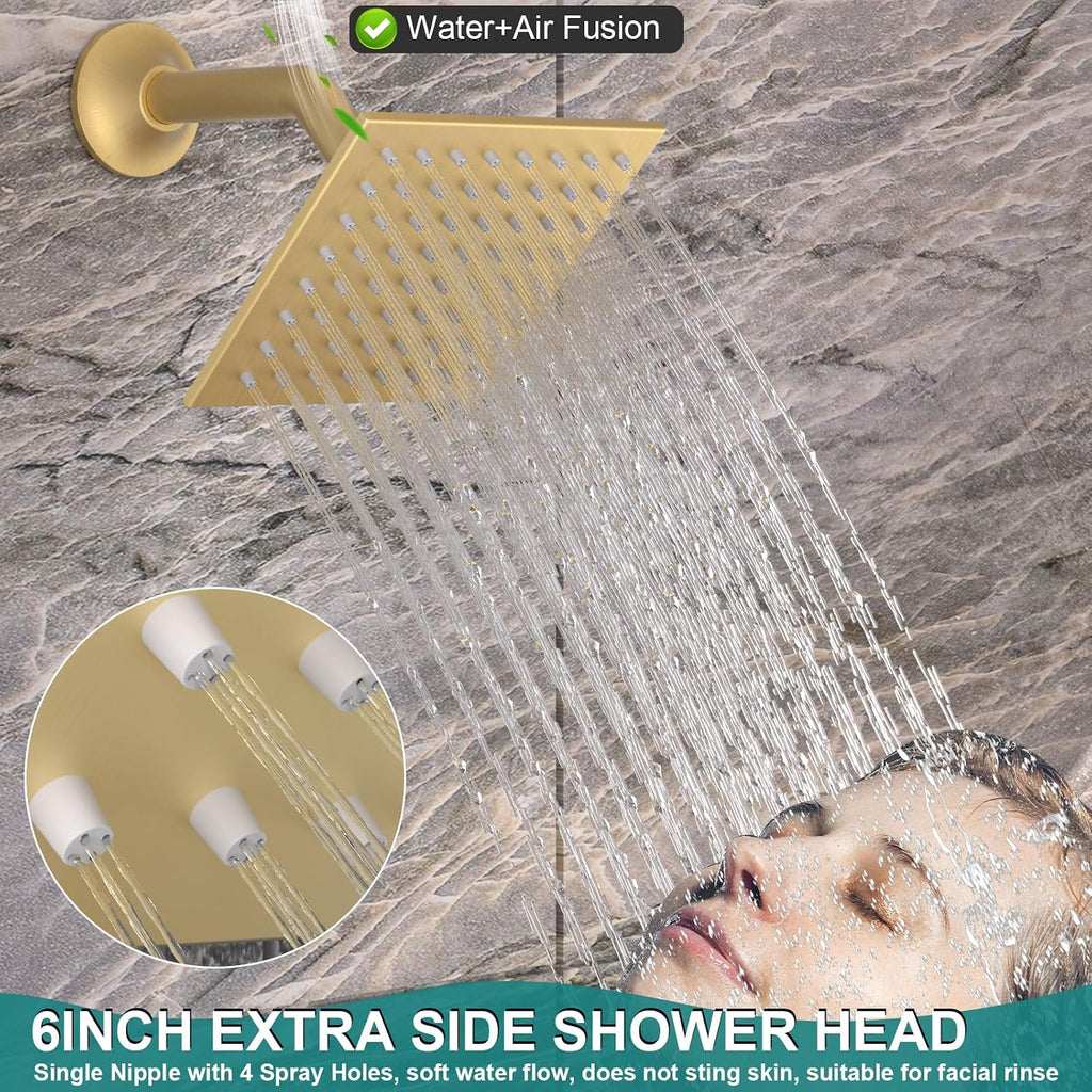 HOMEDEC 15.7x31.5' Rainfall and 6' Dual Shower Heads with Handheld Spray Combo, Full Body Shower System with 6pcs Body Jets, Brushed Gold