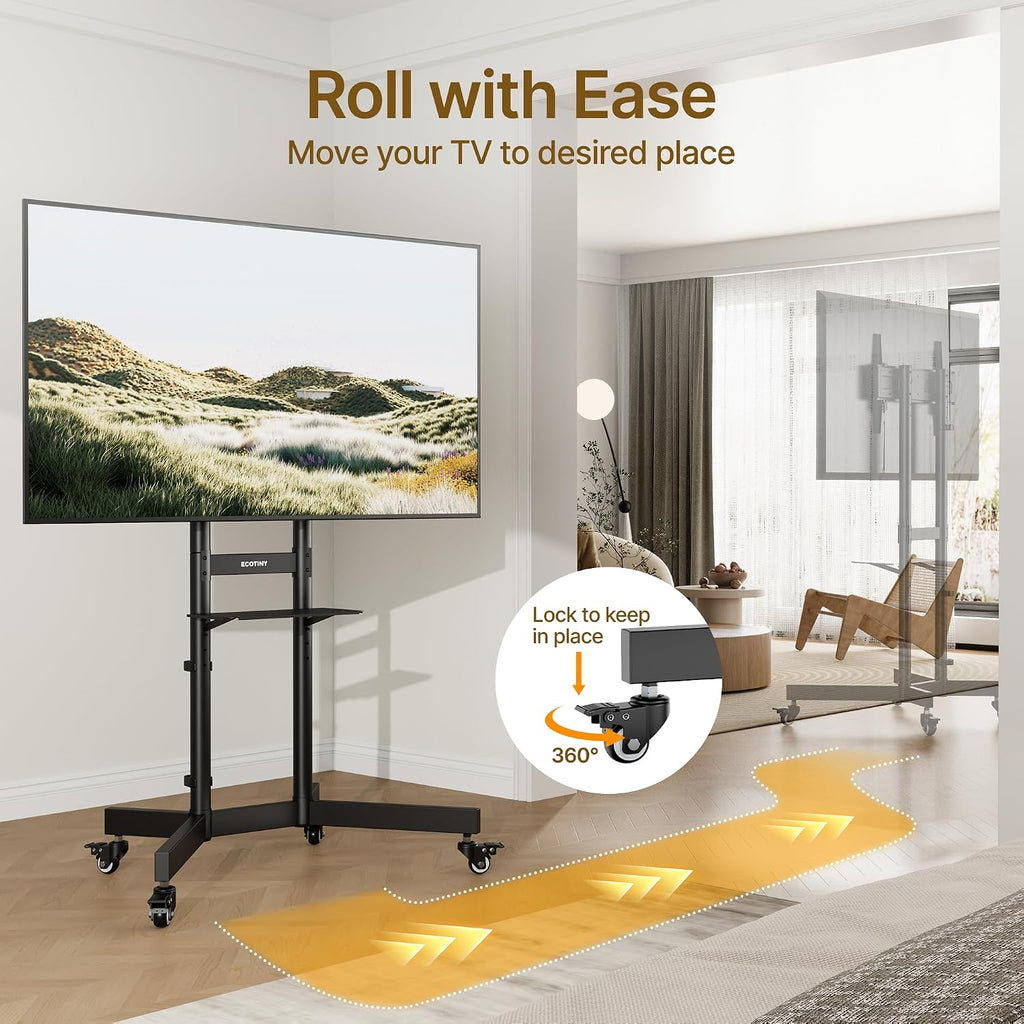 Upgraded Rolling TV Stand for 32-86 Inch TVs up to 200 lbs, Heavy Duty Mobile TV Cart with Laptop Shelf, Height Adjustable Portable TV Stand with Lockable Wheels, Max VESA 600x400mm
